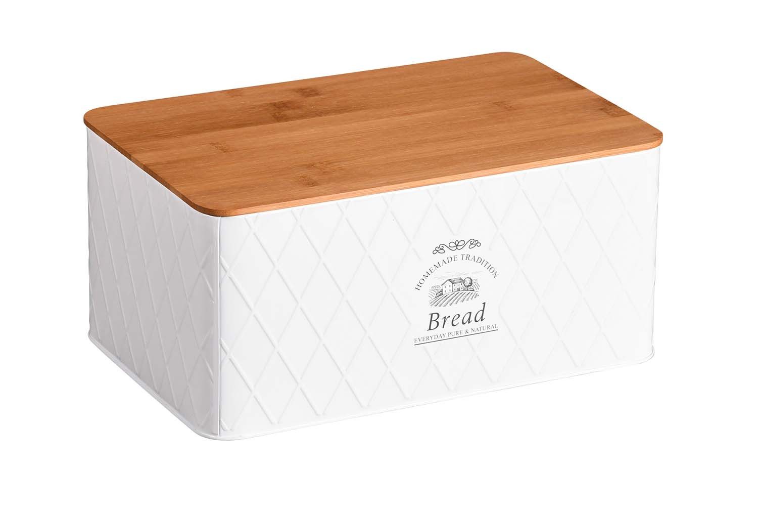 Kesper Brotkasten Brotbox aus Metall mit Schneidebrett aus Bambus - Weiß