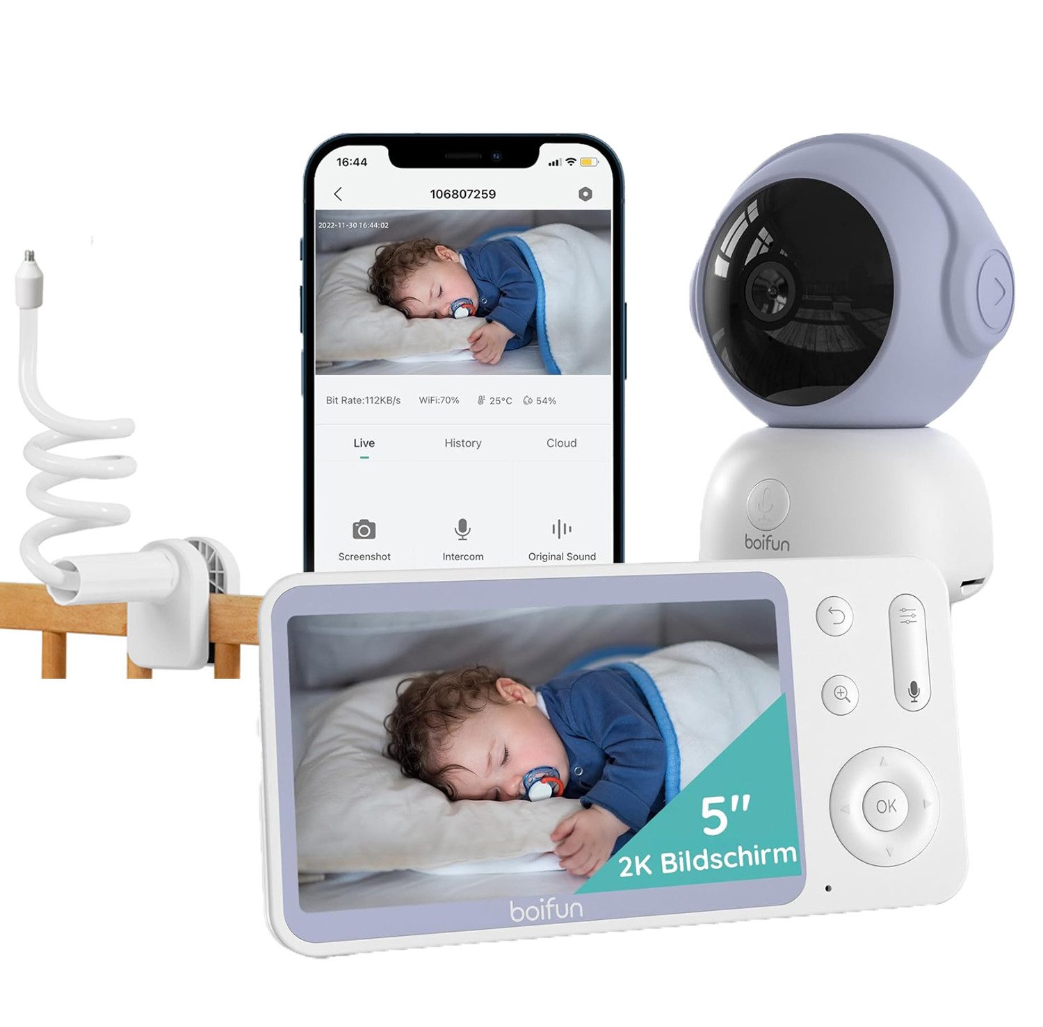 Video-Babyphone Babyphone 720P mit Kamera 5 Zoll Baby Monitor