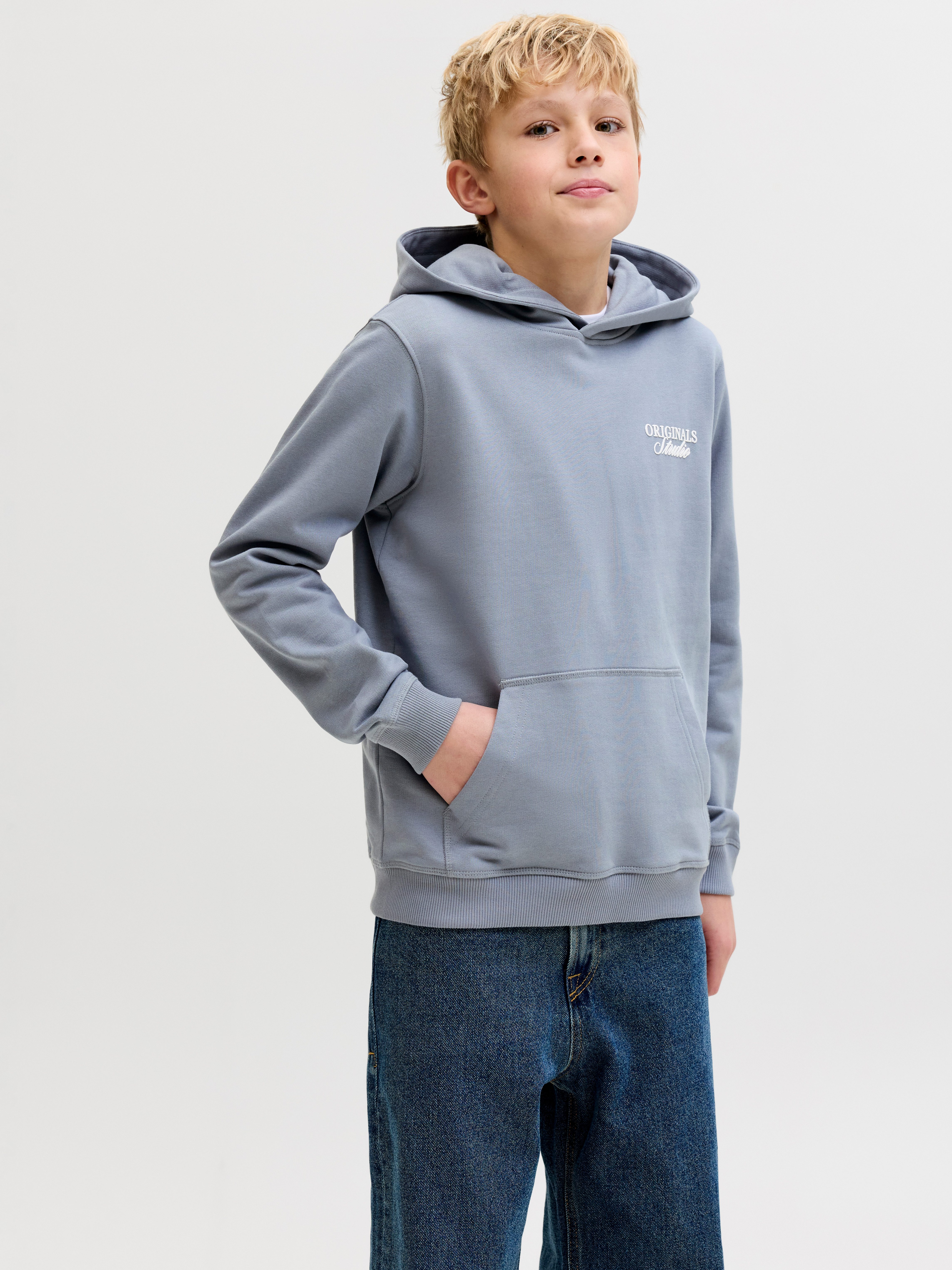 Jack & Jones Junior Kapuzensweatshirt JORNORREBRO TYPO BACK SWEAT HOOD SN JNR Baumwollmischung, relaxed fit, Langarm