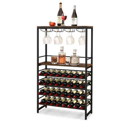 COSTWAY Weinregal, stehend, Metall, für 32 Weinflaschen&16 Gläser, 80x30x140cm