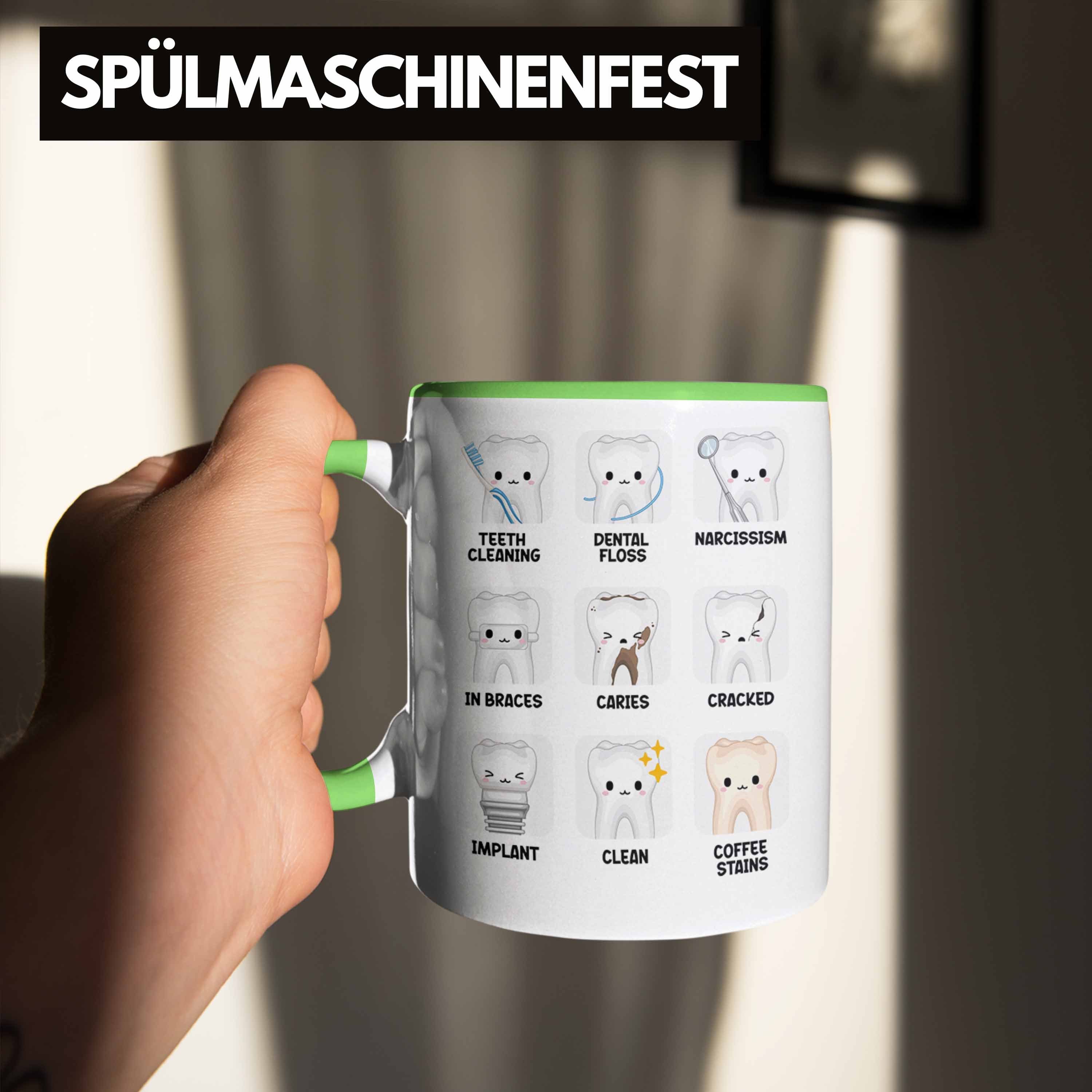 Trendation Tasse Trendation Fachangestellte Geschenkidee Grün Zahnärztin - Zahnarzt LOVE Zahnarzthelferin Tasse Geschenk Damen Zahnarzt Lustig Zahnmedizinische