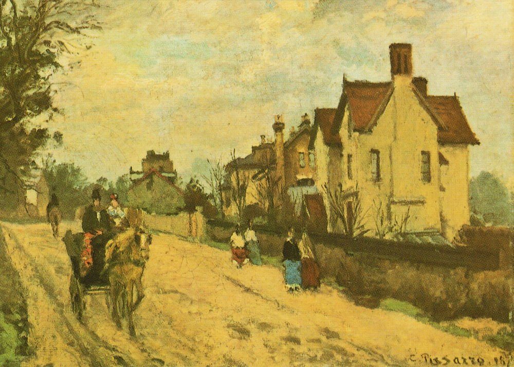 Postkarte Kunstkarte Camille Pissarro "Straße in Upper Nordwood"