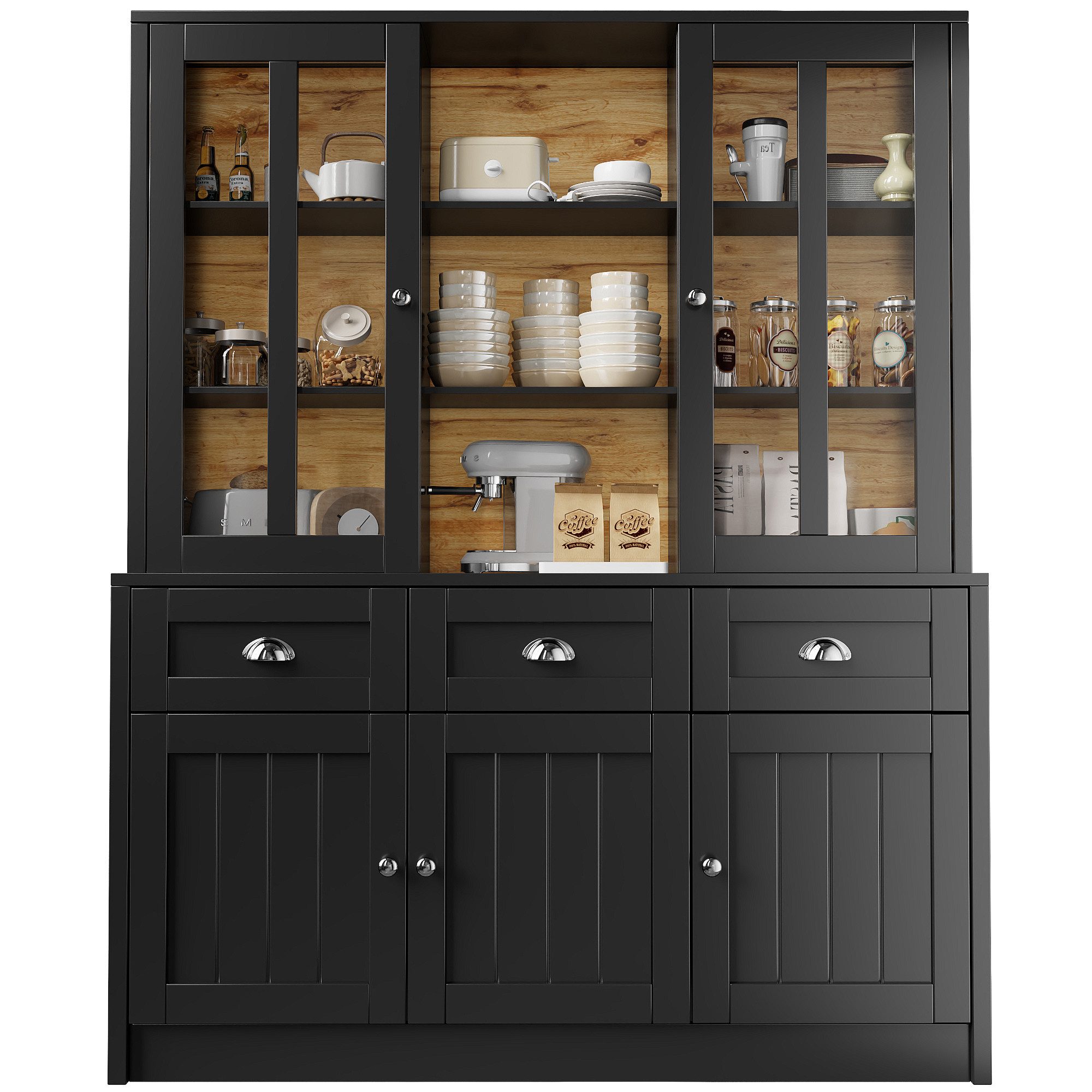ANYSUN Mehrzweckschrank Vitrinenschrank Küchenschrank Esszimmerschrank (Set, 1er Set) Breite 140 cm