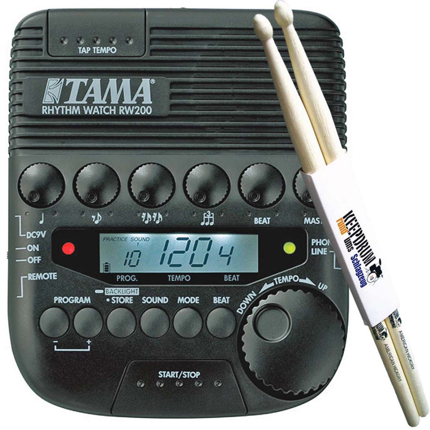 Tama Metronom Tama Metronom RW200 Rhythm Watch mit Schlagzeugstöcken, (Metronom), Vorteils-Set mit Drumsticks 1 Paar