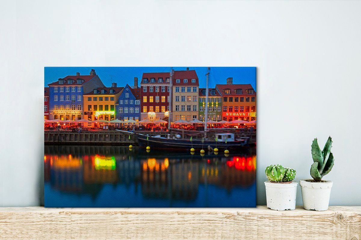 OneMillionCanvasses® cm 30x20 Nyhavn St), Wandbild Wanddeko, Leinwandbilder, Aufhängefertig, Nacht, Dänemarks bei Leinwandbild (1