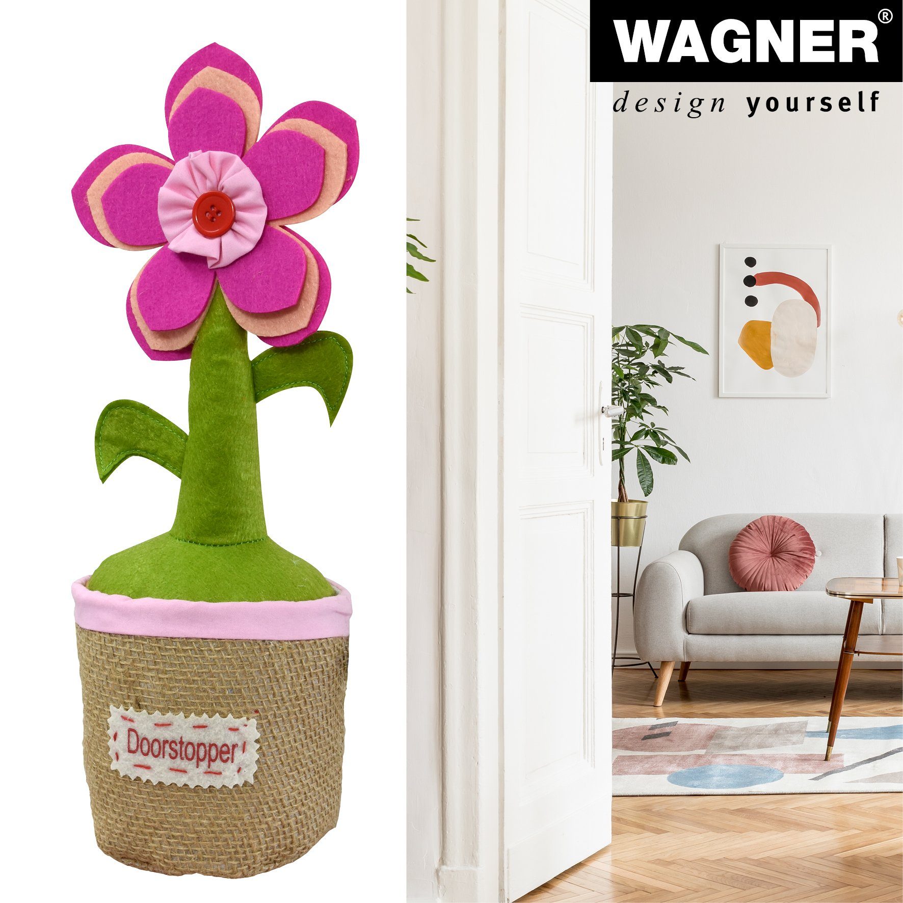 WAGNER design yourself Bodentürstopper Bodentürstopper / Kratzbaum / Katzenspielzeug TOPFPFLANZE - verschiedene Desgins, Stopper aus natürlichen Textilien/Sand 1500 g, zum Hinstellen