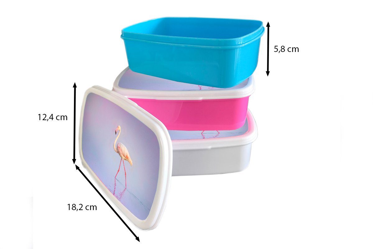 Lunchbox - Kunststoff Snackbox, MuchoWow Flamingo - für Brotdose Mädchen, (2-tlg), Brotbox Wasser Kunststoff, Kinder, Erwachsene, Rosa,