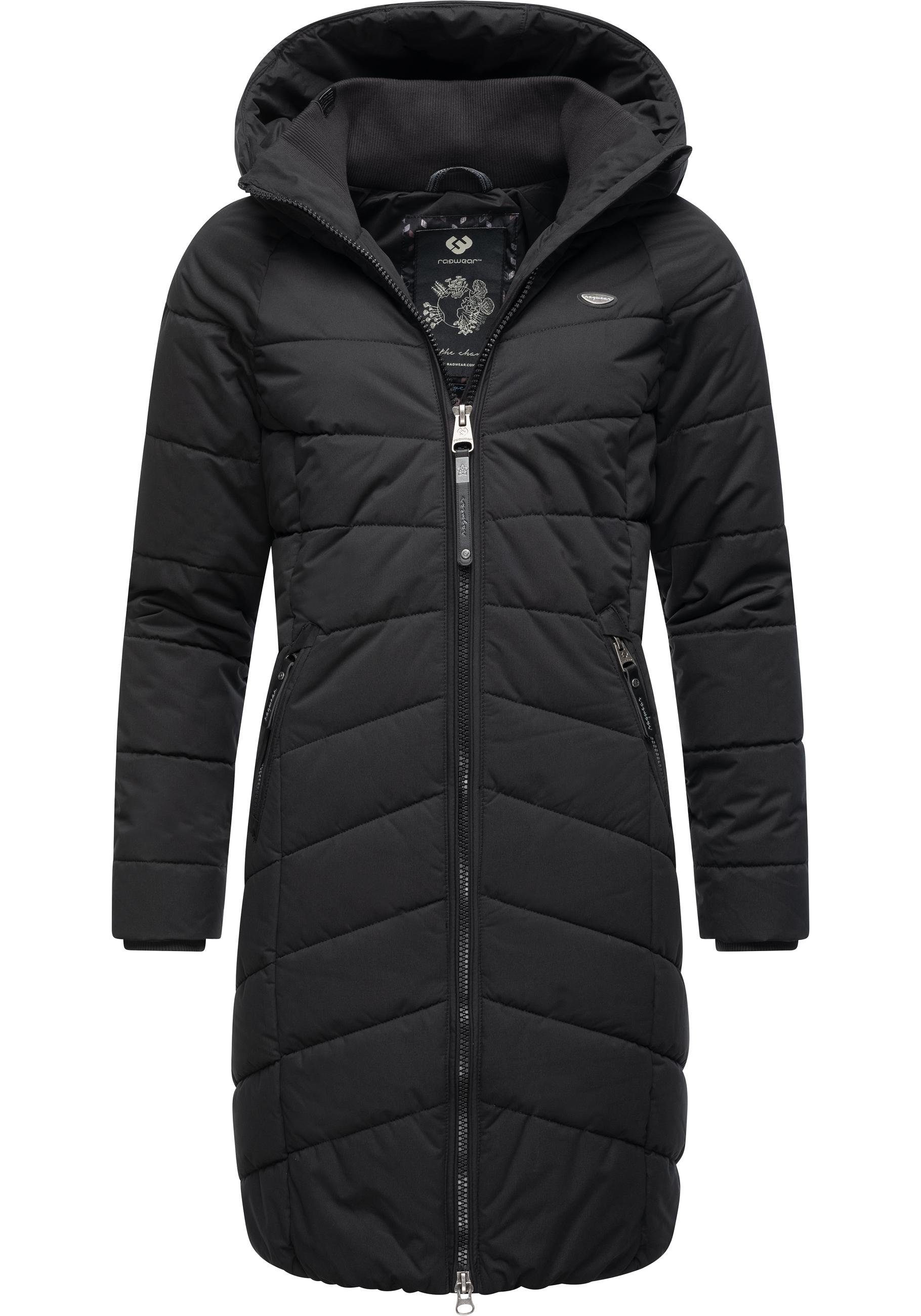 Ragwear gesteppter Coat Dizzie schwarz gefütterter Steppmantel Kapuze Winterparka stylischer, mit