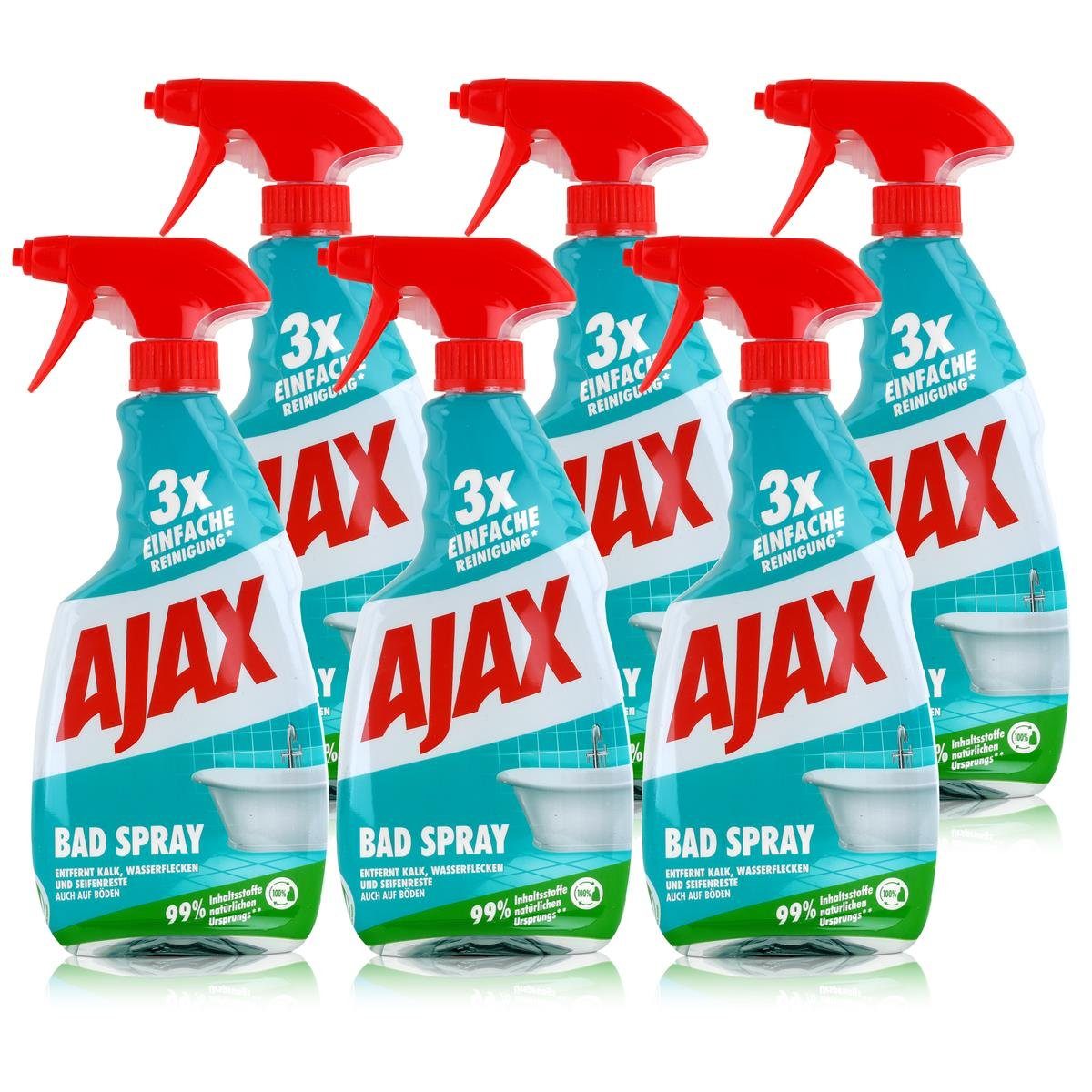 AJAX Ajax Bad Spray Badreiniger 500ml - Entfernt Kalk & Seifenreste (6er Pa Badreiniger
