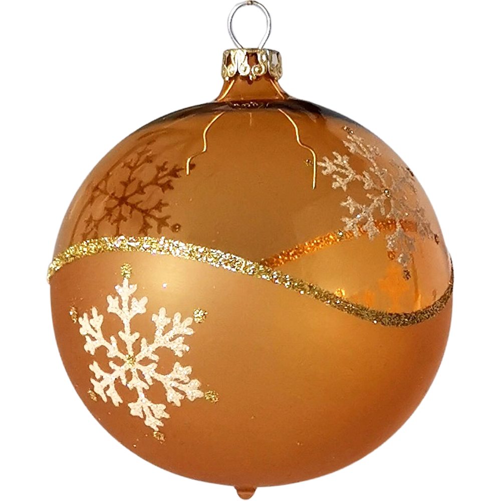 (6 St), Glasdesign gold Kristallwelle Weihnachtsbaumkugel Weihnachtskugel-Set mundgeblasen, Thüringer handdekoriert
