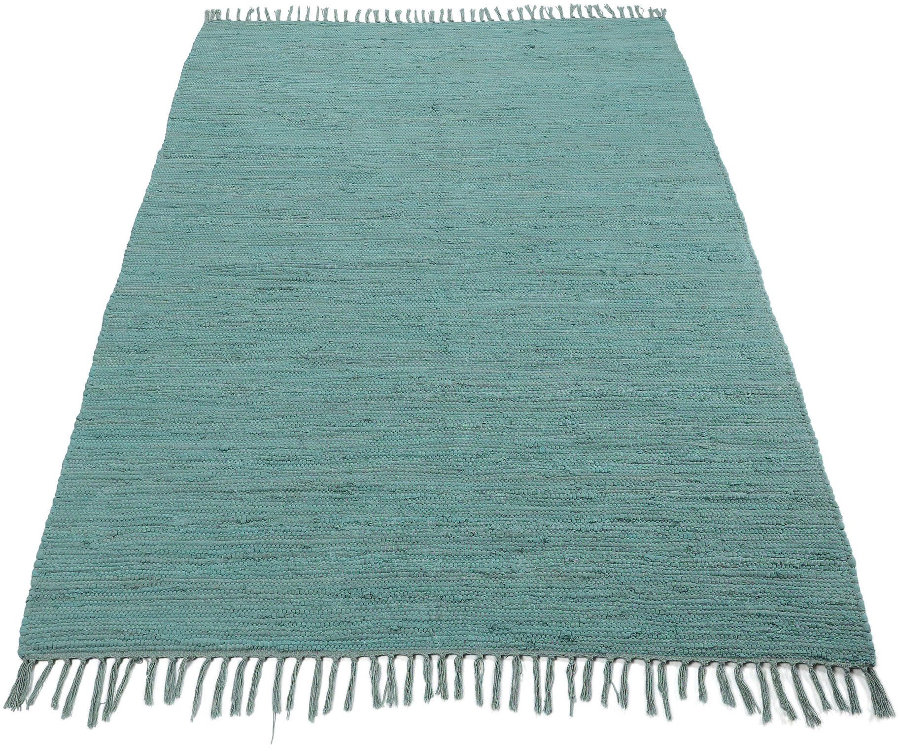 carpetfine Teppich Kelim Chindi uni, auch als Läufer, rechteckig, Höhe: 5 mm, Wendeteppich, reine Baumwolle, handgewebt, Uni-Farben, mit Fransen