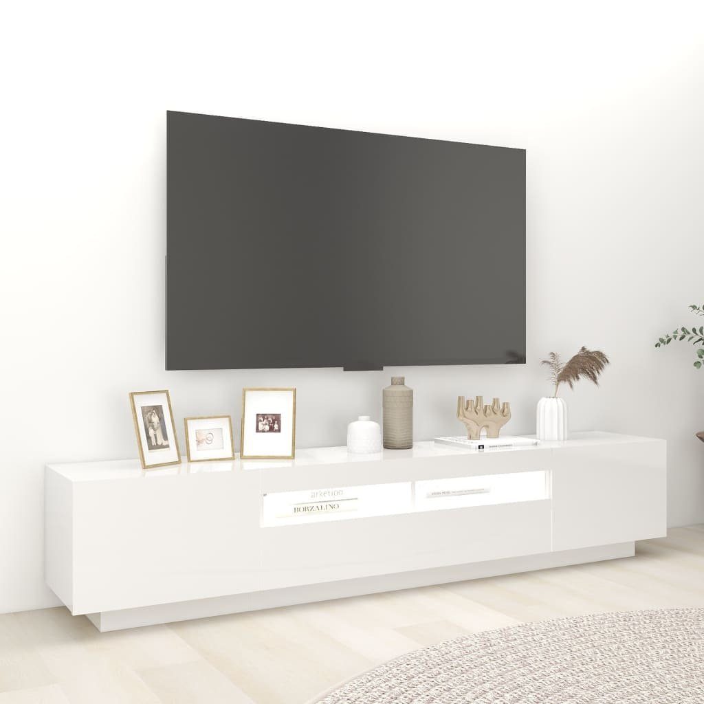 mit (1-St) TV-Schrank 200x35x40 vidaXL Hochglanz-Weiß LED-Leuchten cm TV-Schrank