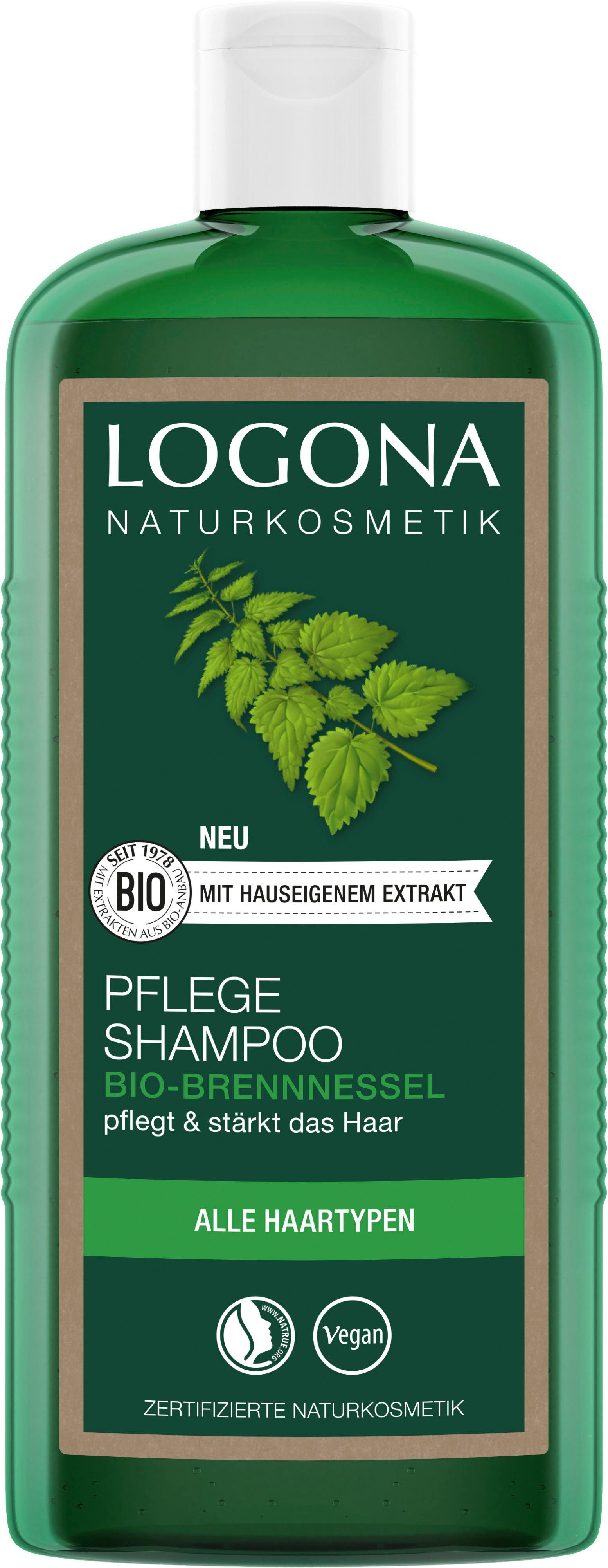 LOGONA Haarshampoo Logona Pflege Shampoo Bio-Brennnessel, Milde Reinigung  für die ganze Familie und alle Haartypen