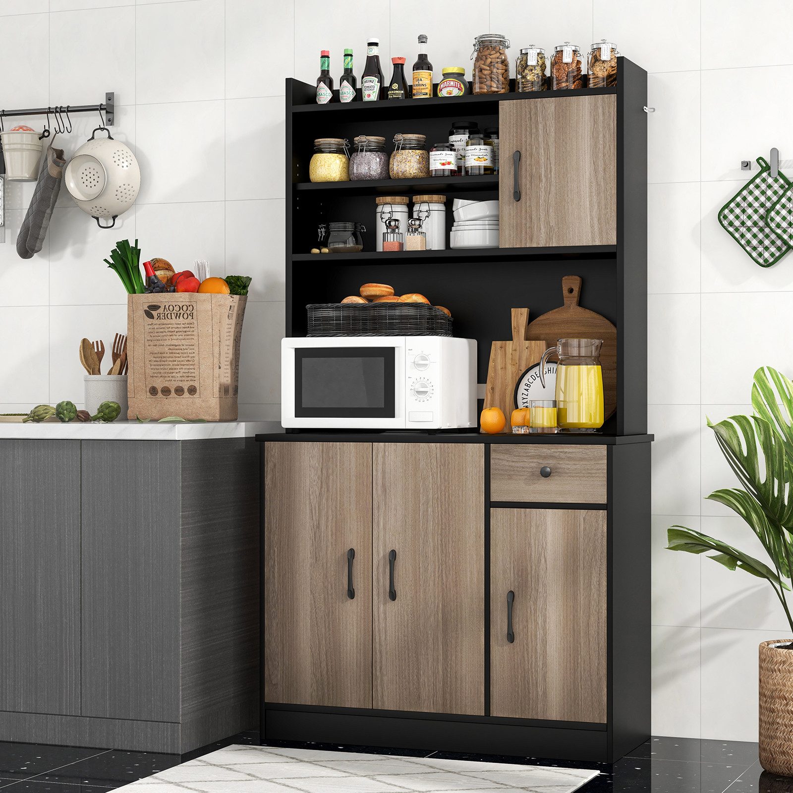 COSTWAY Küchenbuffet mit Arbeitsplatte, Vorratschrank, Küchenschrank, 180cm