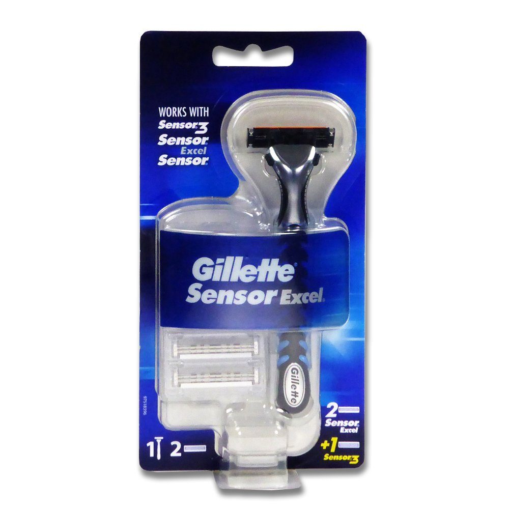 Gillette Rasierklingen Gillette Sensor Excel Rasierer + 2 Ersatzklingen, 3-tlg., mit aufschäumenden Hautconditioner