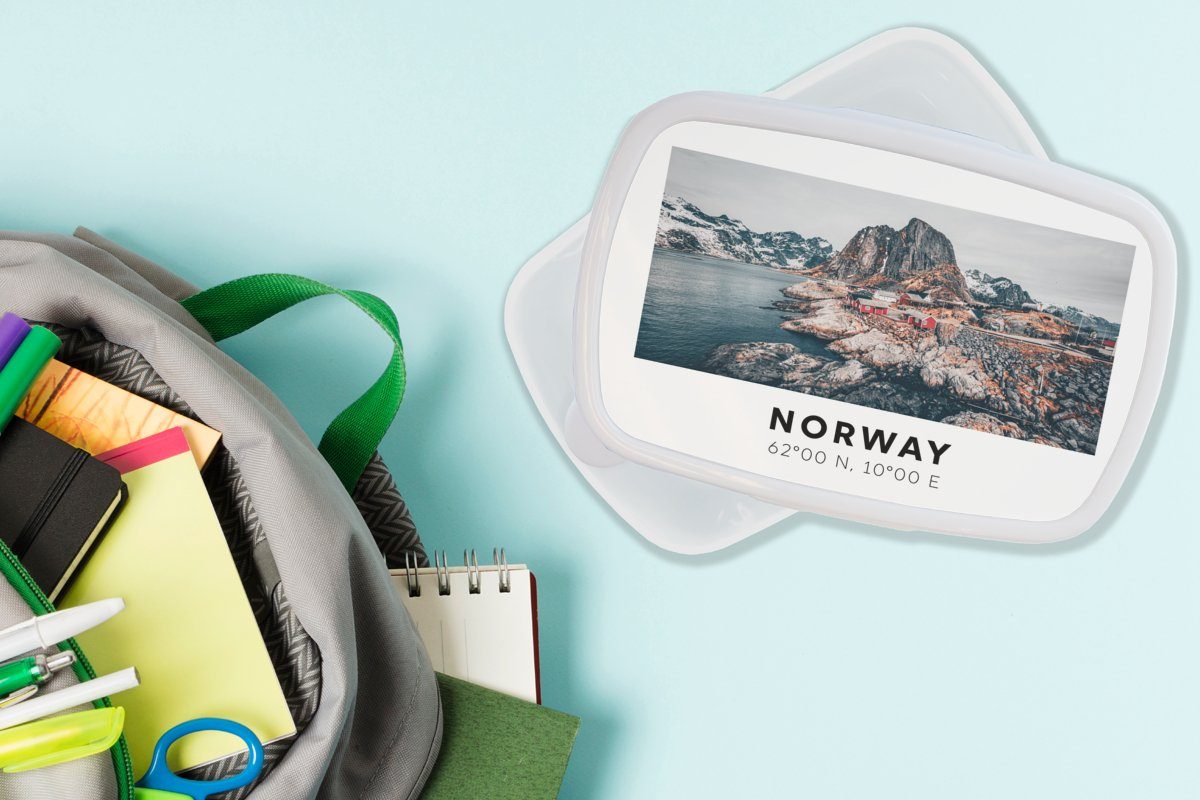 MuchoWow Lunchbox Norwegen Mädchen Kunststoff, Gletscher See, für weiß Brotbox und für (2-tlg), Jungs - Kinder Erwachsene, Brotdose, - und