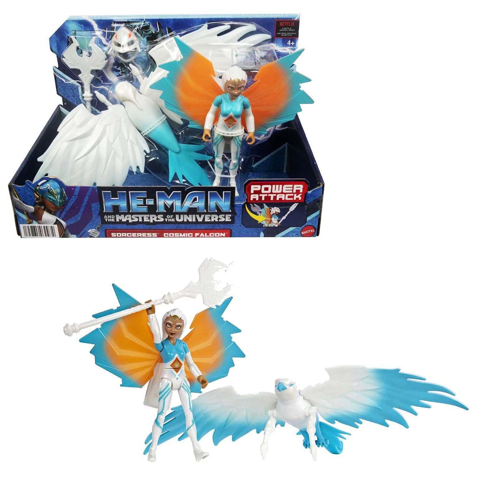 Mattel® Actionfigur He-Man and the Masters of the Universe Figur mit Fahrzeug, Sorceress & Cosmic Falcon