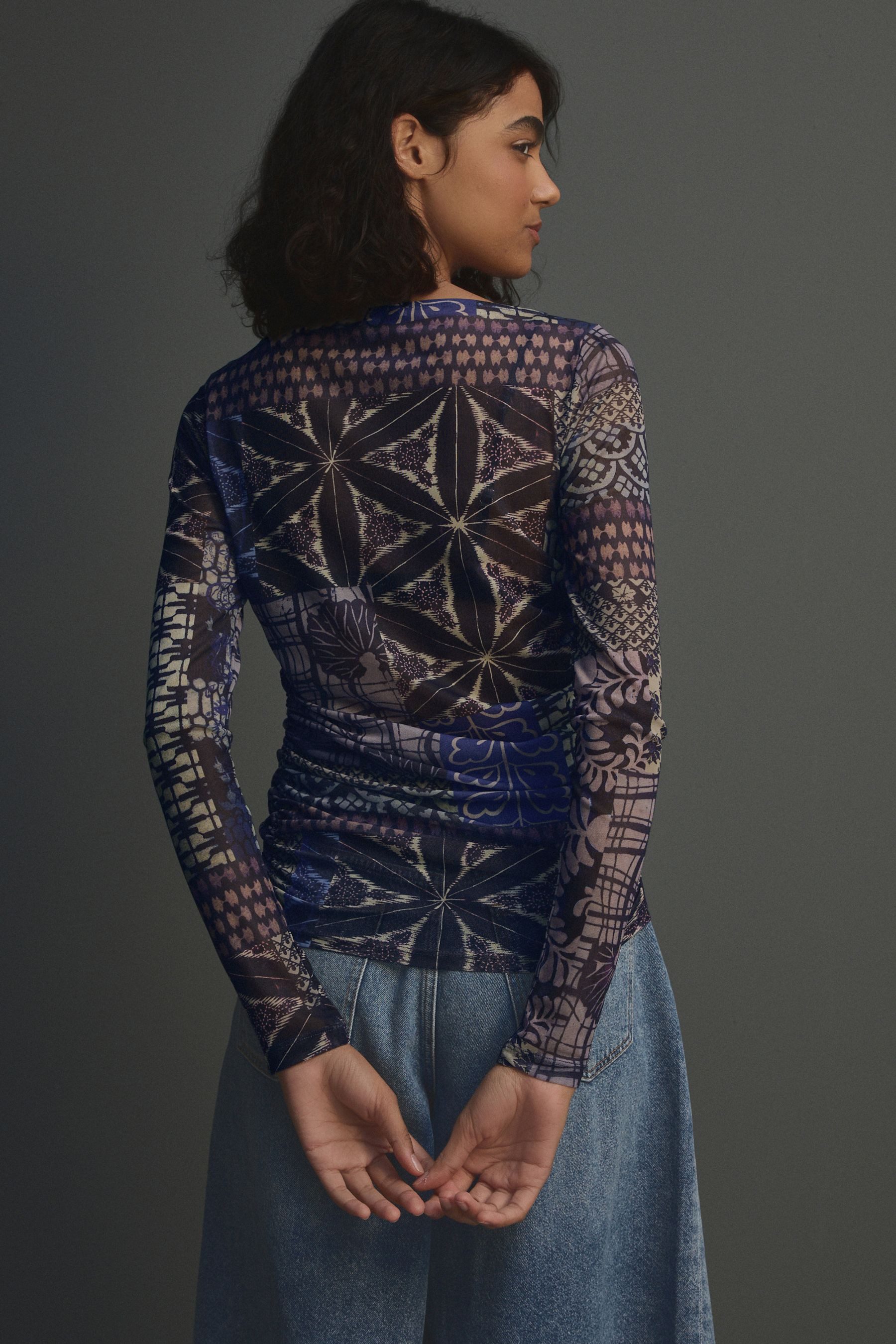 Next Langarmshirt Kew Collection Langarmoberteil mit Mesh und Print (1-tlg) günstig online kaufen