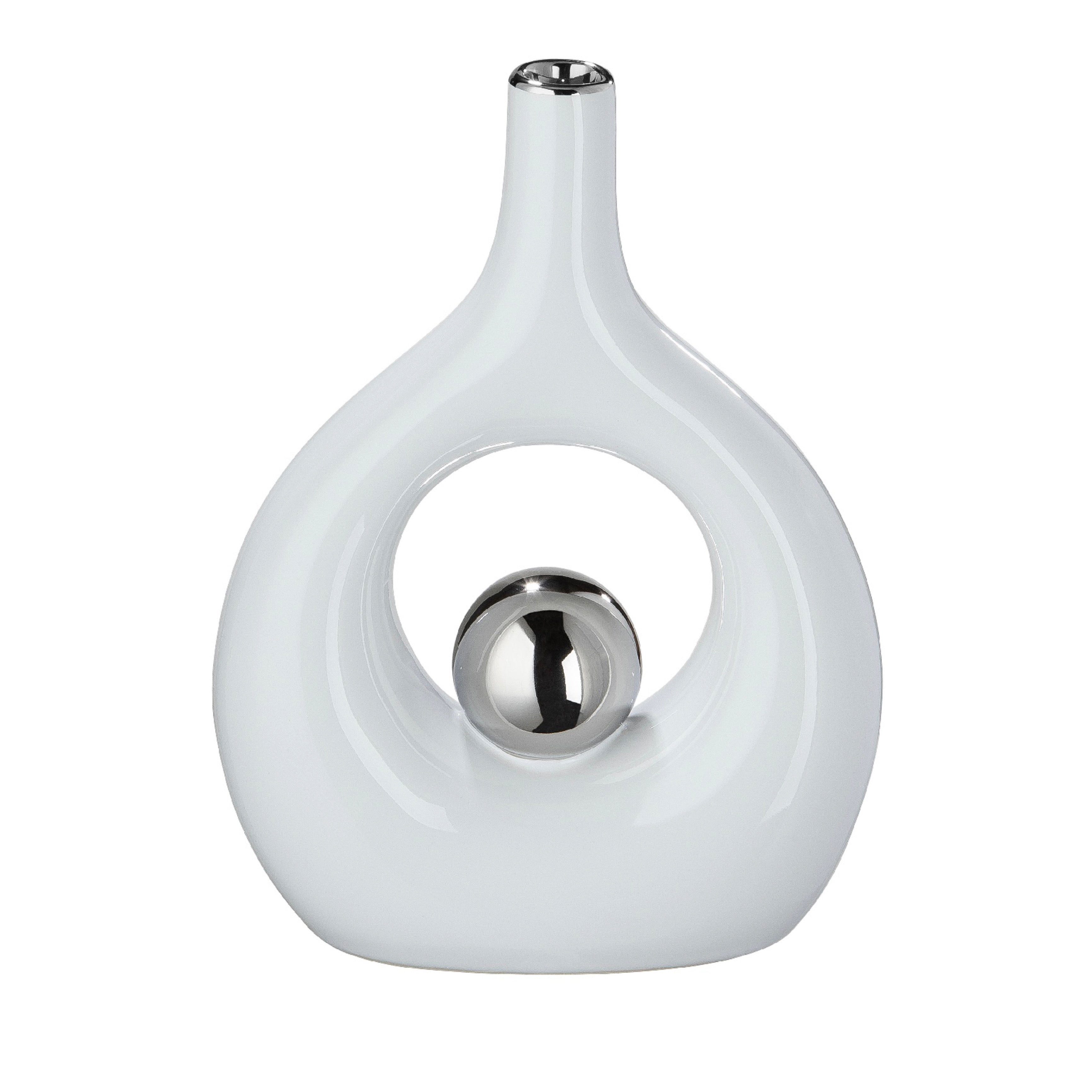 GILDE Dekovase Ausgefallene Vase aus Keramik mit Silberkugel von Gilde