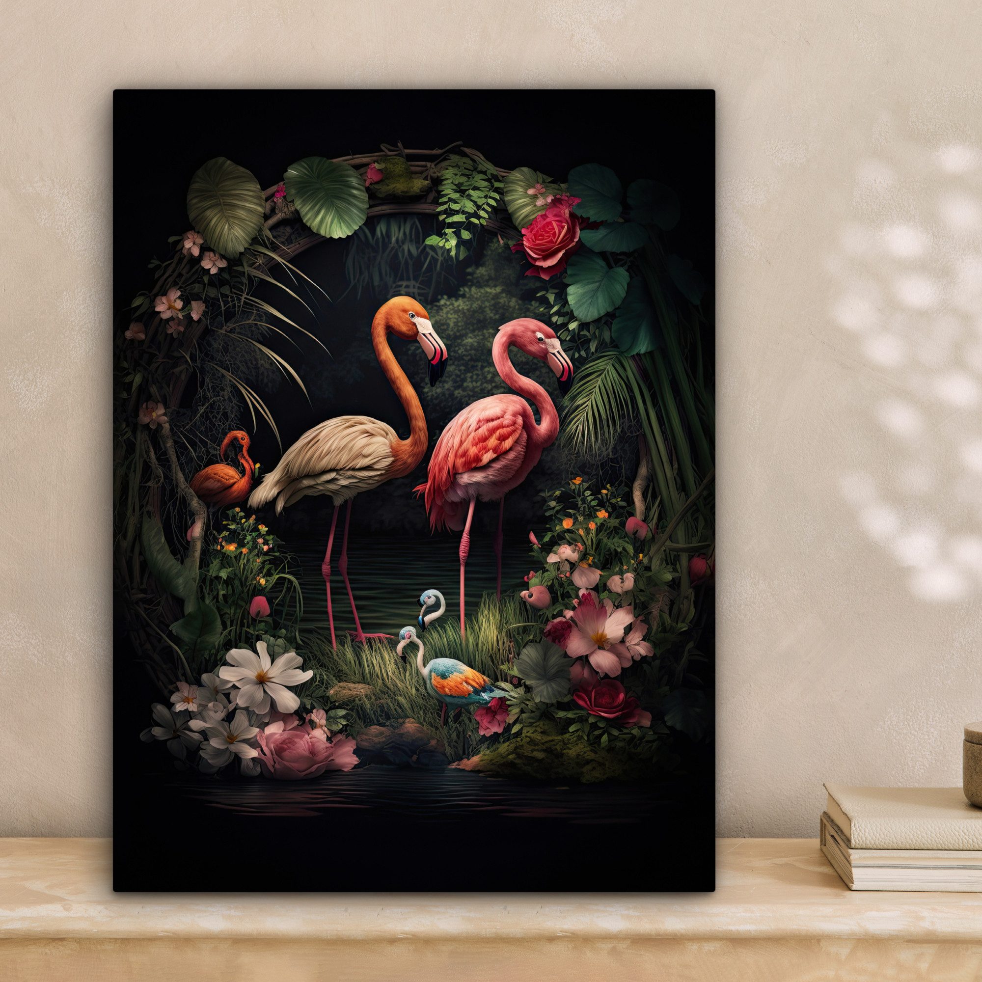 OneMillionCanvasses® Leinwandbild Flamingo - Blumen - günstig online kaufen
