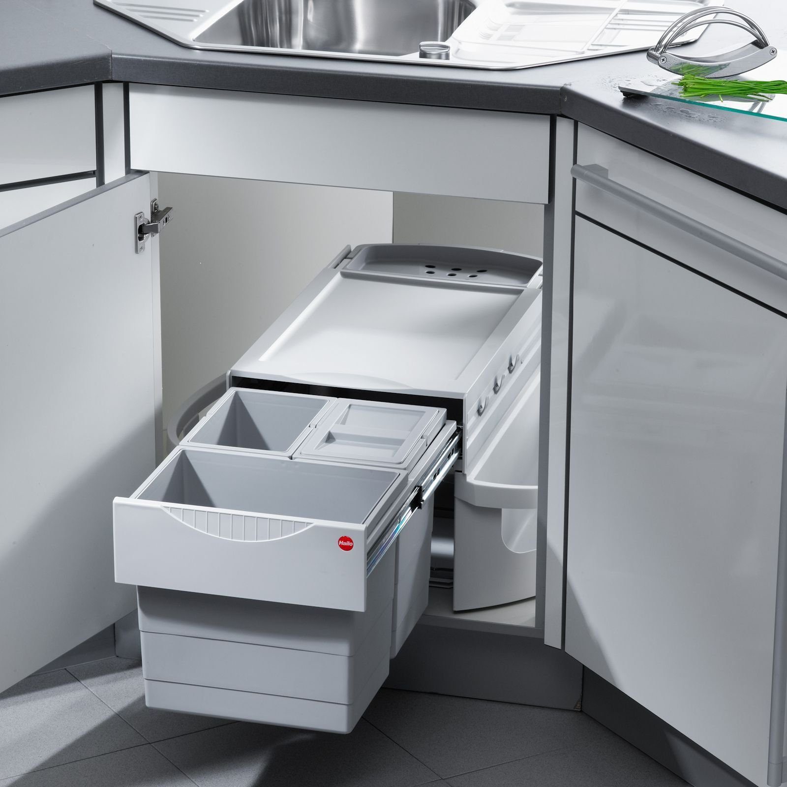 Hailo Einbaumülleimer AS Rondo Comfort 20l/10l/10l Kehr-Set, Multifunktionseimer, Nr. 3646231, 360° drehbar - mit Kehrset