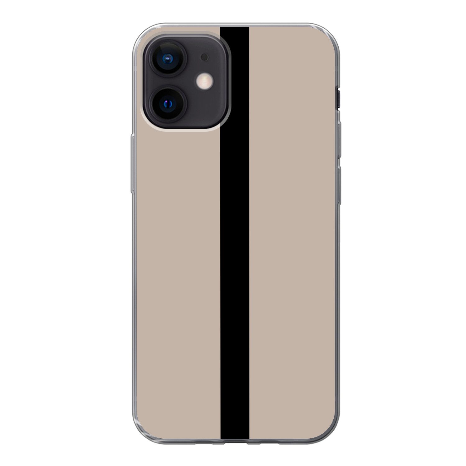 MuchoWow Handyhülle für Apple iPhone 12 Beige - Schwarz - Gestreift - Minimalistisch, Smartphone-Bumper, Print, Handy Schutzhülle Dünn