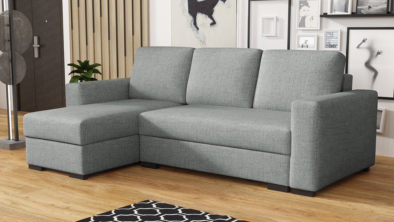 MIRJAN24 Ecksofa Latte, mit zwei Bettkästen und Schlaffunktion, Holzfüße, Rückenlehne in Form beweglicher Kissen