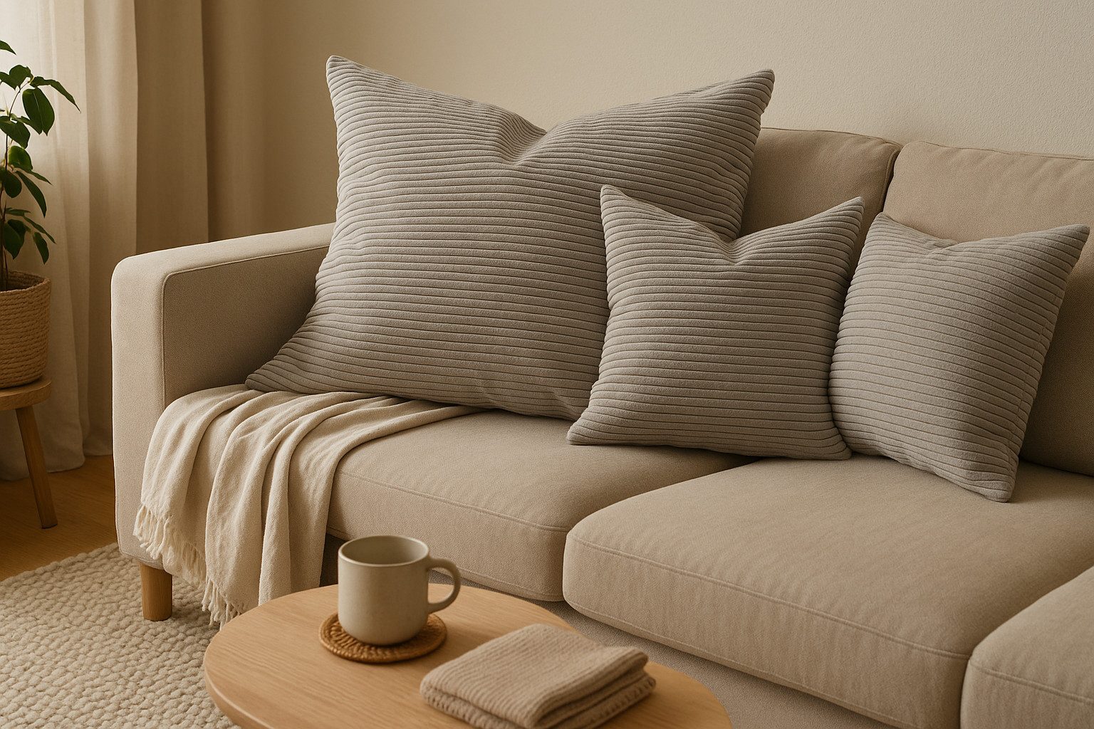 XDREAM Dekokissen Zierkissen, Sofakissen-Set bestehend aus 1x 90x90 cm und 2x 45x45 cm, gemütliches Sofakissen mit robuster und moderner Cord-Optik