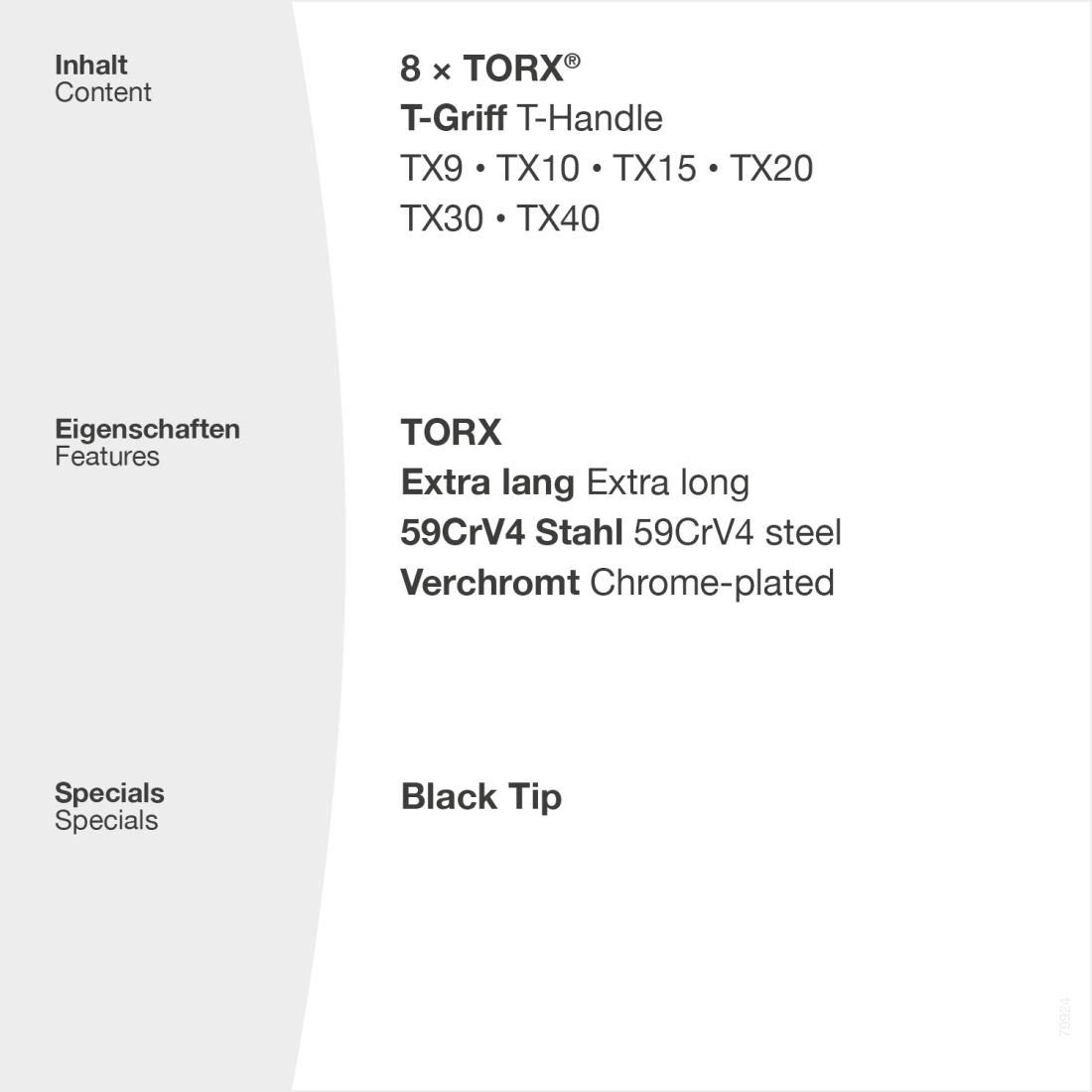 lang 8tlg T-Griff Set Schraubendreher TX9 TX40, TORX Torxschlüssel - extra