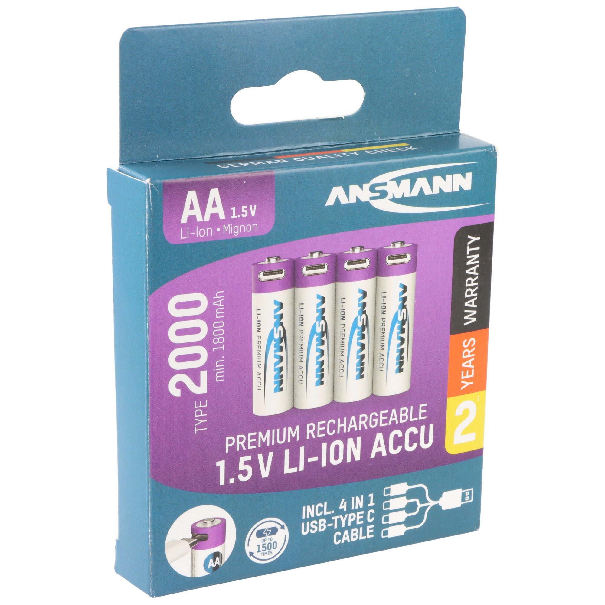 Ansmann Mignon AA 1,5V Lithium-Ionen Akkus, min. 1800mAh typ. 2000mAh Akku