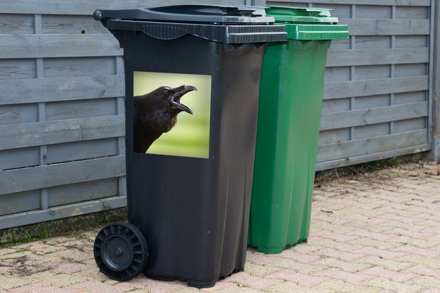 - Schwarz Container, Abfalbehälter Mülleimer-aufkleber, St), Sticker, Krähe Vogel - Mülltonne, Wandsticker (1 MuchoWow