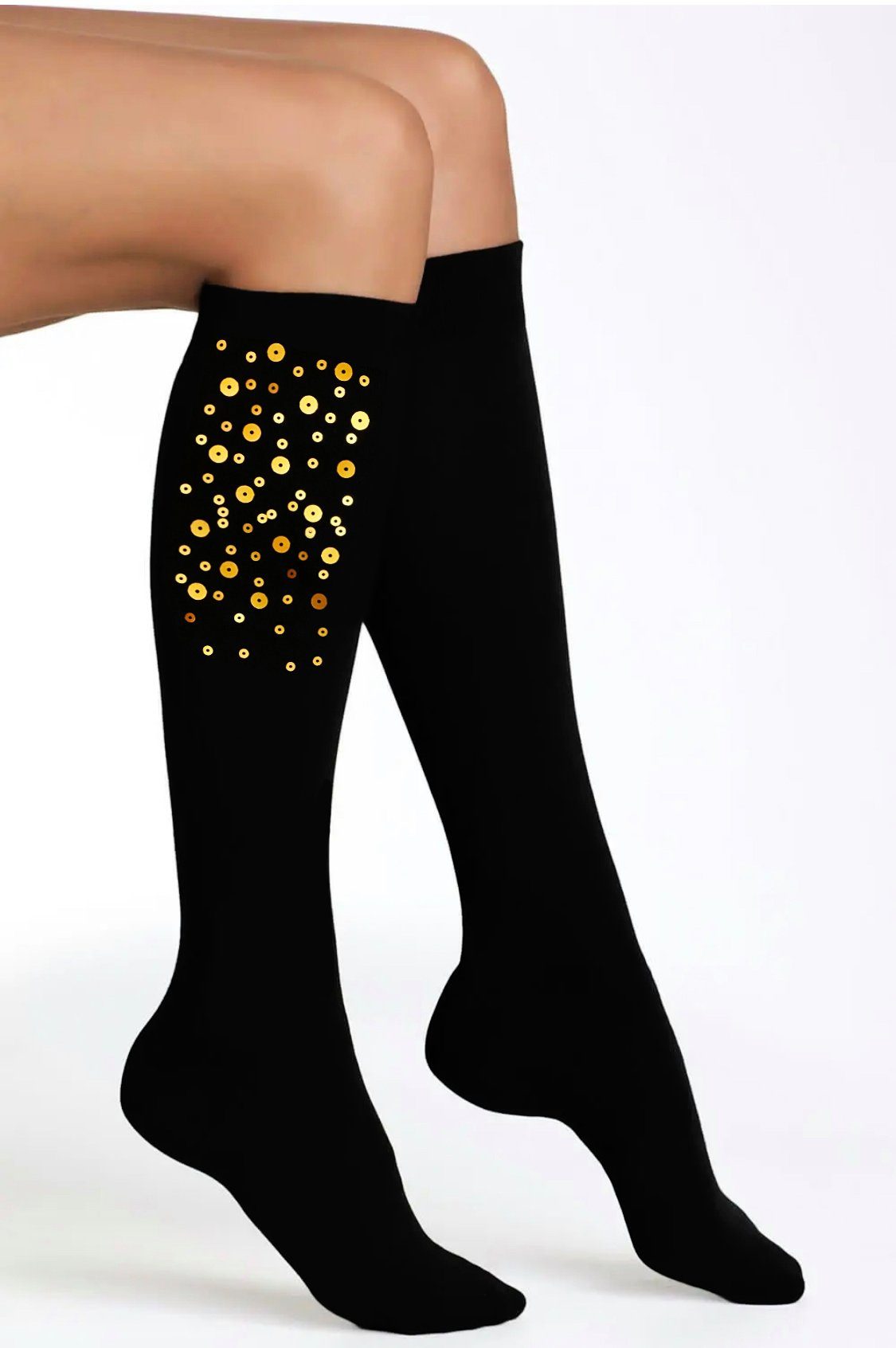 Kniestrümpfe elegante Damen-Kniestrümpfe aus Baumwolle mit Glitzer 36/41 schwarz