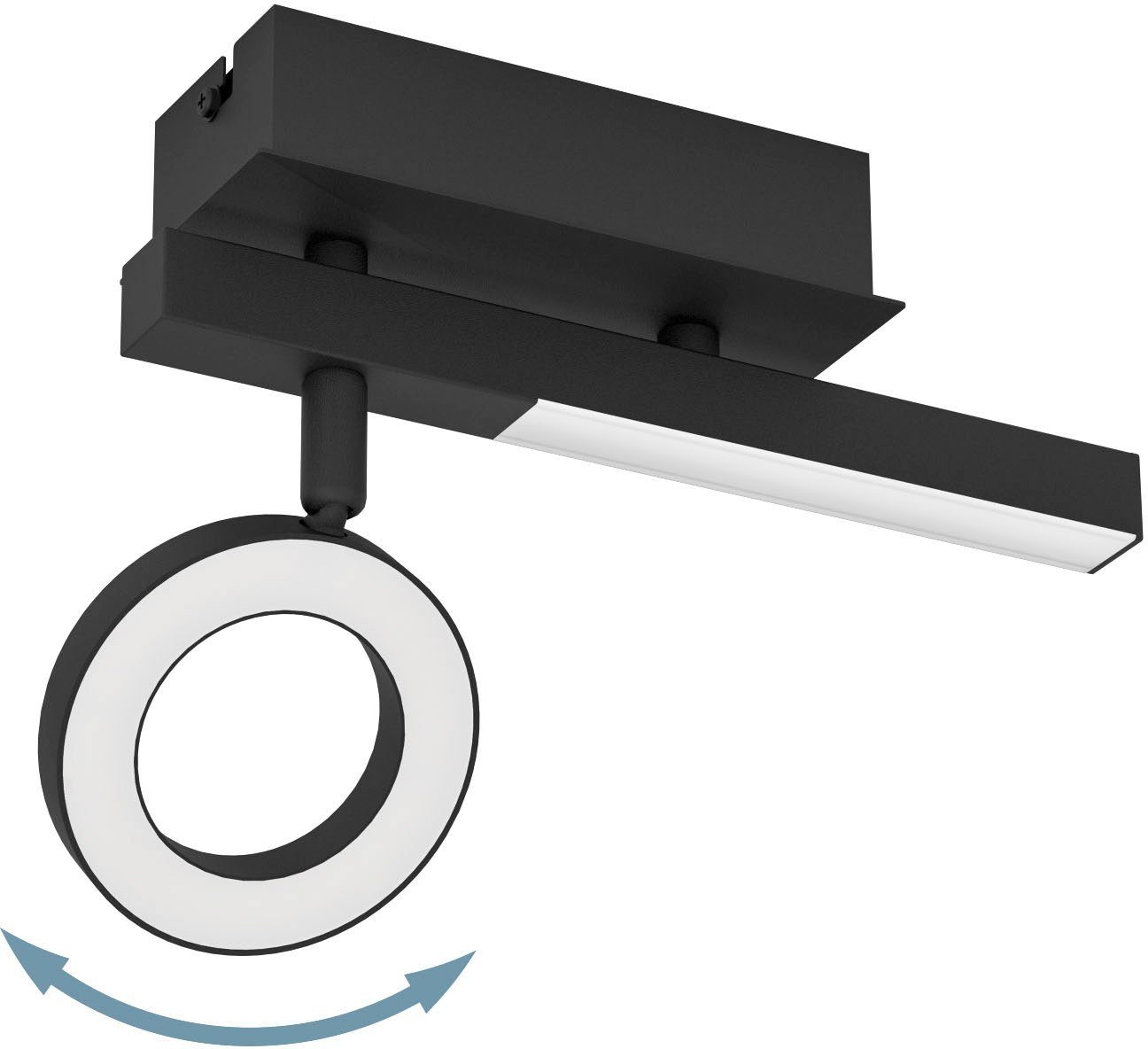 EGLO Deckenspot CARDILLIO 2 Strahler, Alu, Stahl und Kunststoff, Wohnzimerlampe, Lampe, LED fest integriert, Warmweiß, Spot, L16,5 x B6,5 x H22,5 cm, schwarz, 1X3,2W;1X2,2W inkl.