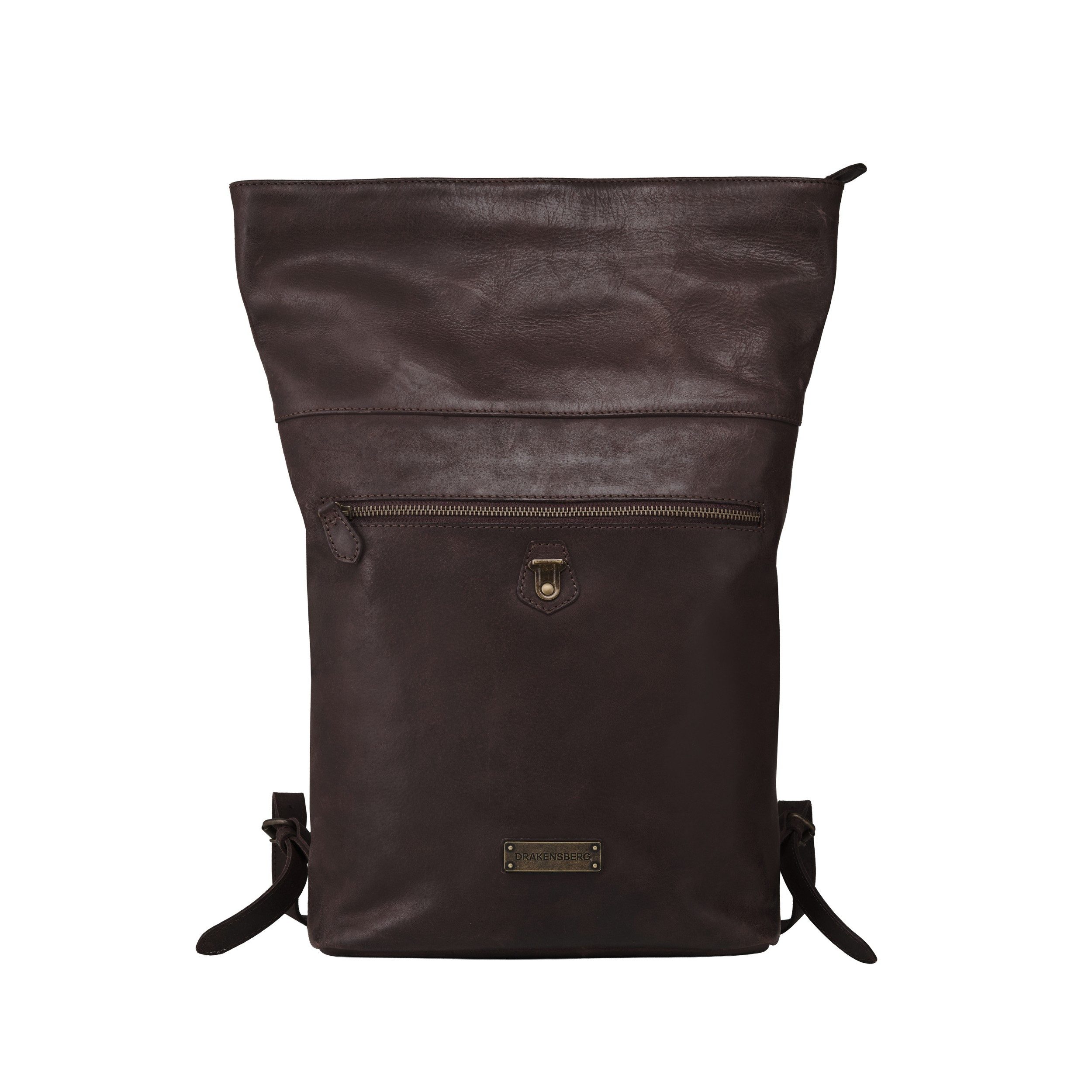 DRAKENSBERG Tagesrucksack Roll-Top »Paula« Dunkel-Braun, Damen, eleganter Kurier-Rucksack aus Leder mit 15" Laptopfach