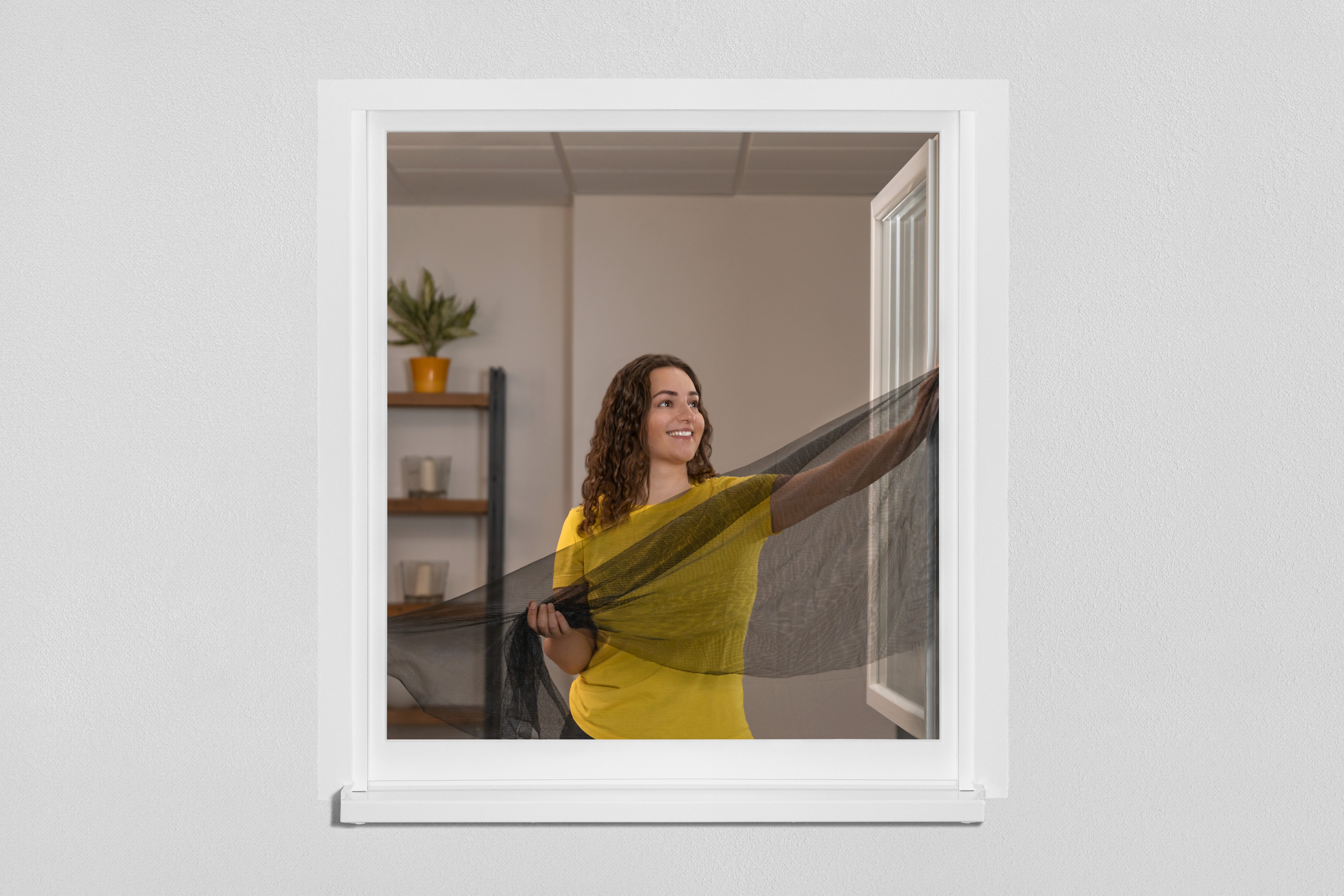 SCHELLENBERG Fliegengitter-Gewebe für Fenster ohne bohren, (Set, 1-St), Insektenschutz mit Klettband, 100 x 130 cm, anthrazit und weiß