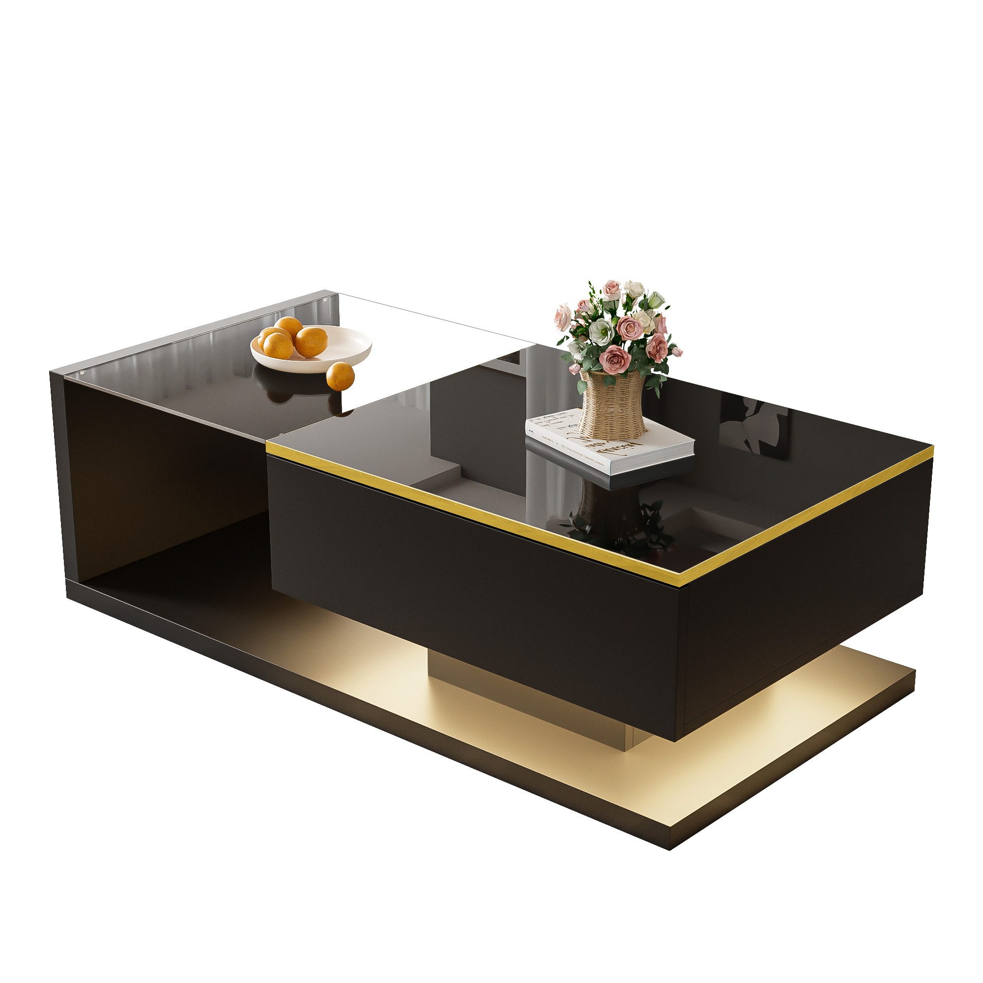 Merax Couchtisch 90x50cm Mit LED-Beleuchtung - Moderner Beistelltisch Mit Stauraum