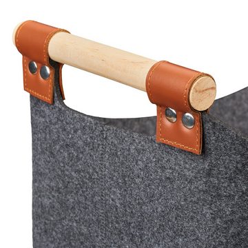 relaxdays Aufbewahrungskorb Filztasche mit Holzgriffen, Dunkelgrau