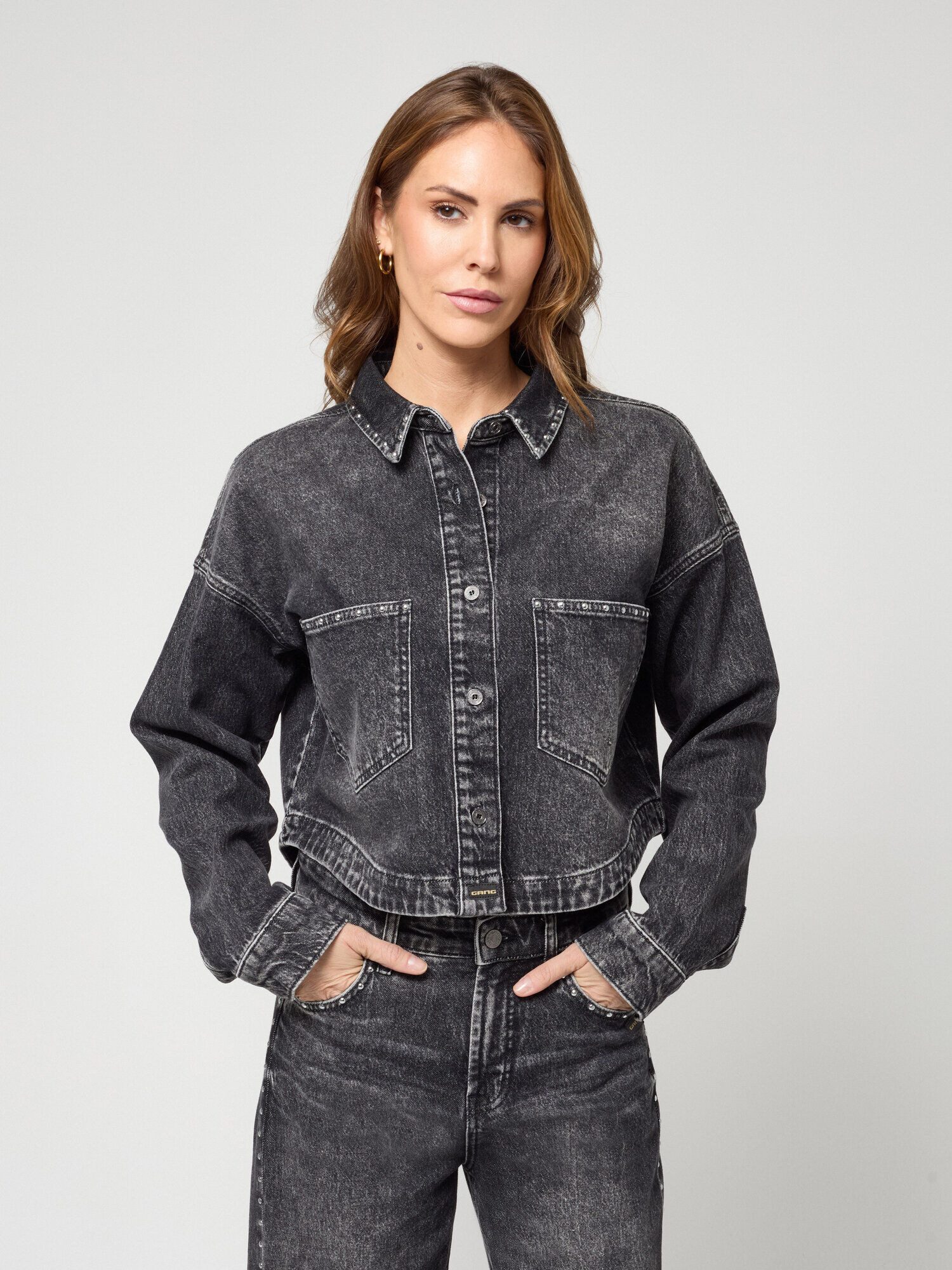 GANG Jeansjacke 94LUNA CROPPED mit Hemdkragen