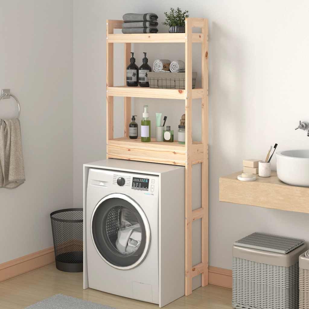 furnicato Badregal aus massivem Massivholz 63x26x171 cm natur, 1-tlg., Stauraumregal mit drei Ablagen für über die Toilette oder Maschine