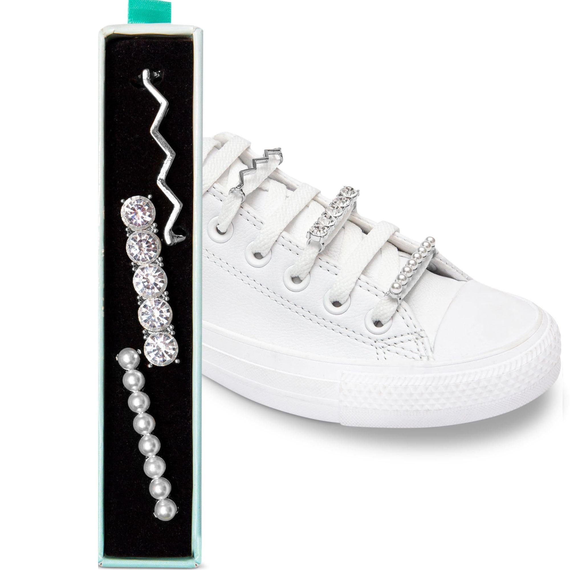 leazy Schuhanstecker Schuhschmuck Sets für Sneakers & Freizeitschuhe Schuh Schmuck Clips, Schnürsenkel Charms mit Perlen, Kristall & Strass