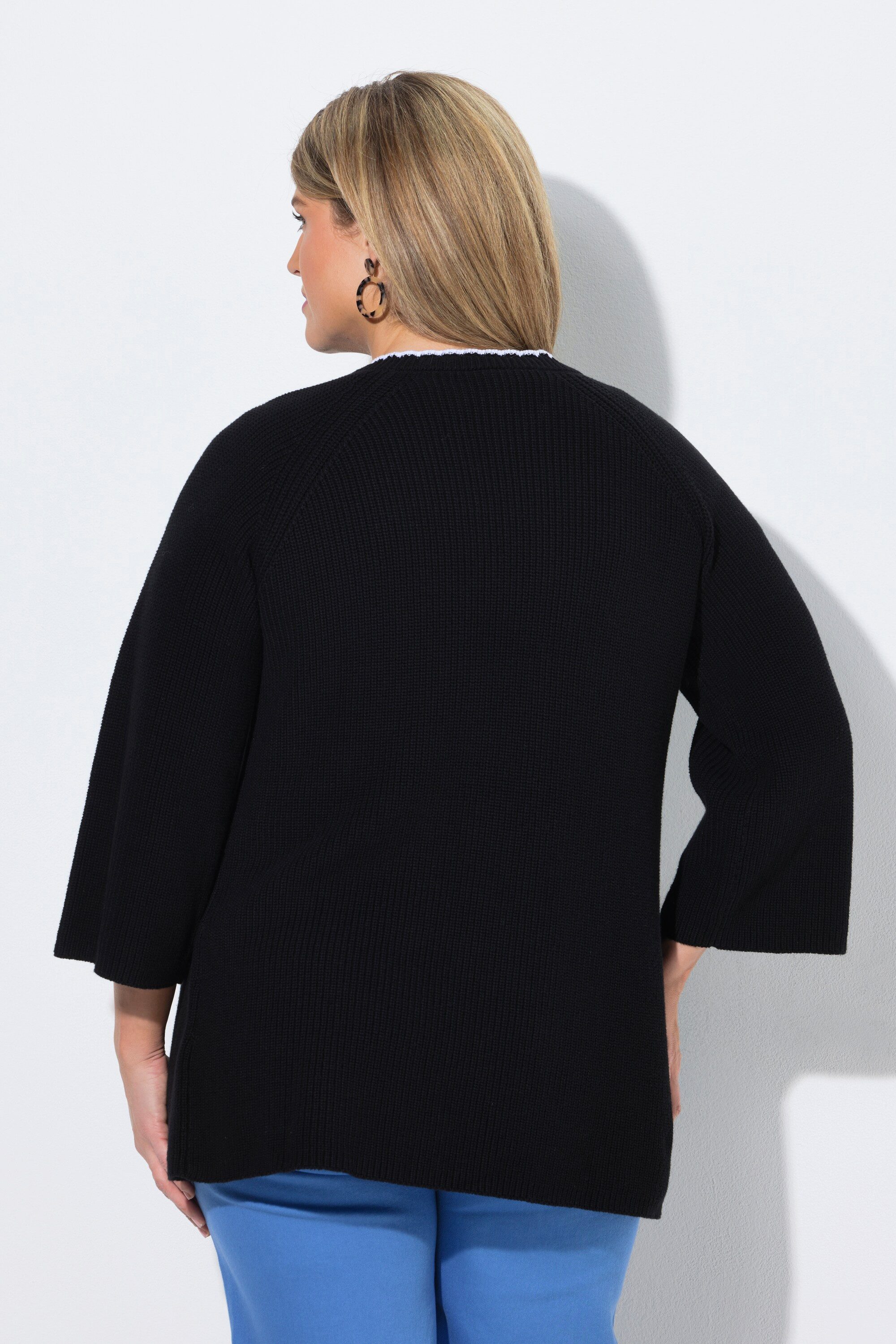 Ulla Popken Strickjacke Strickjacke Zierkanten V-Ausschnitt 3/4-Arm