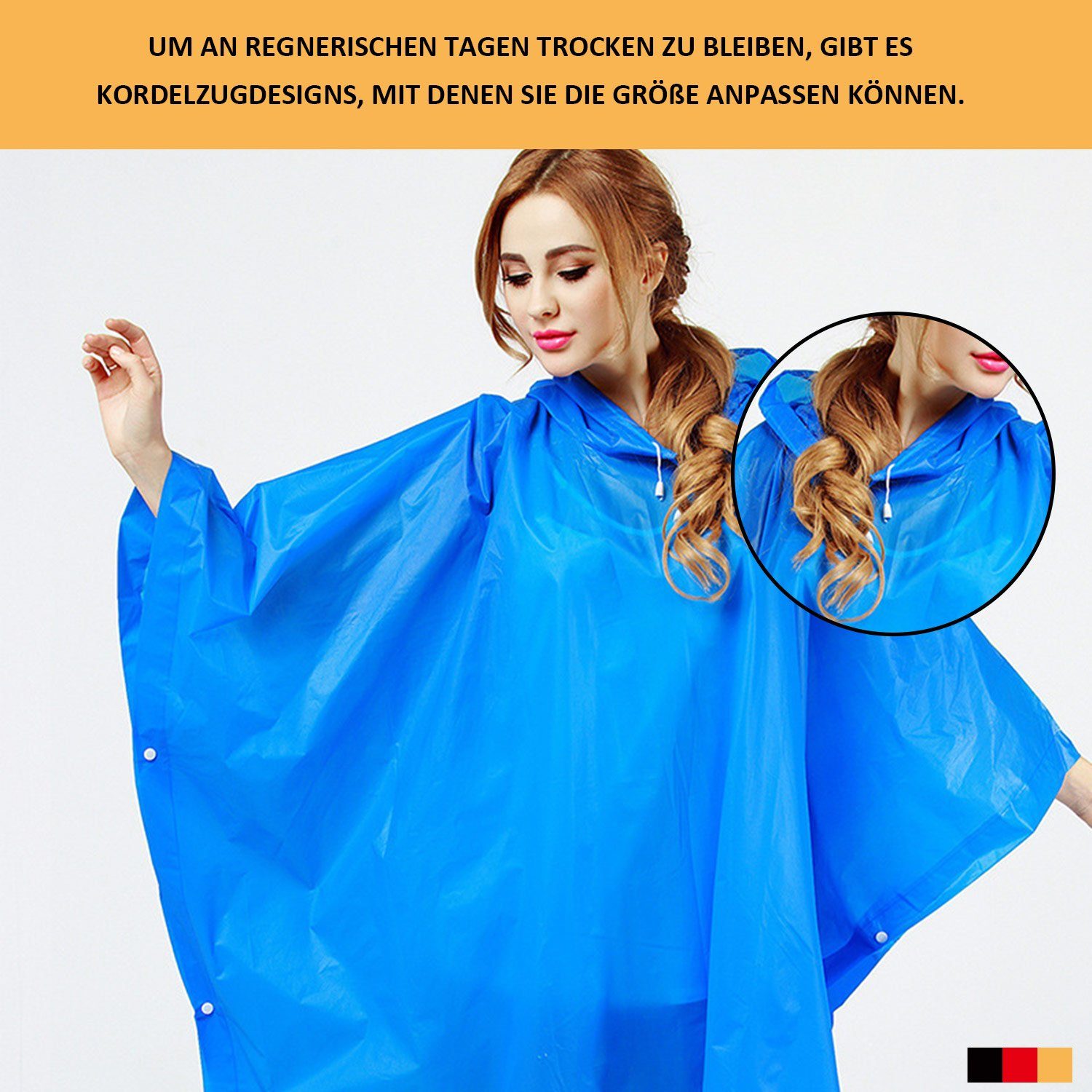 Damen für Regenjacke Regenponcho Wasserdicht MAGICSHE Regenmantel Festival Blau