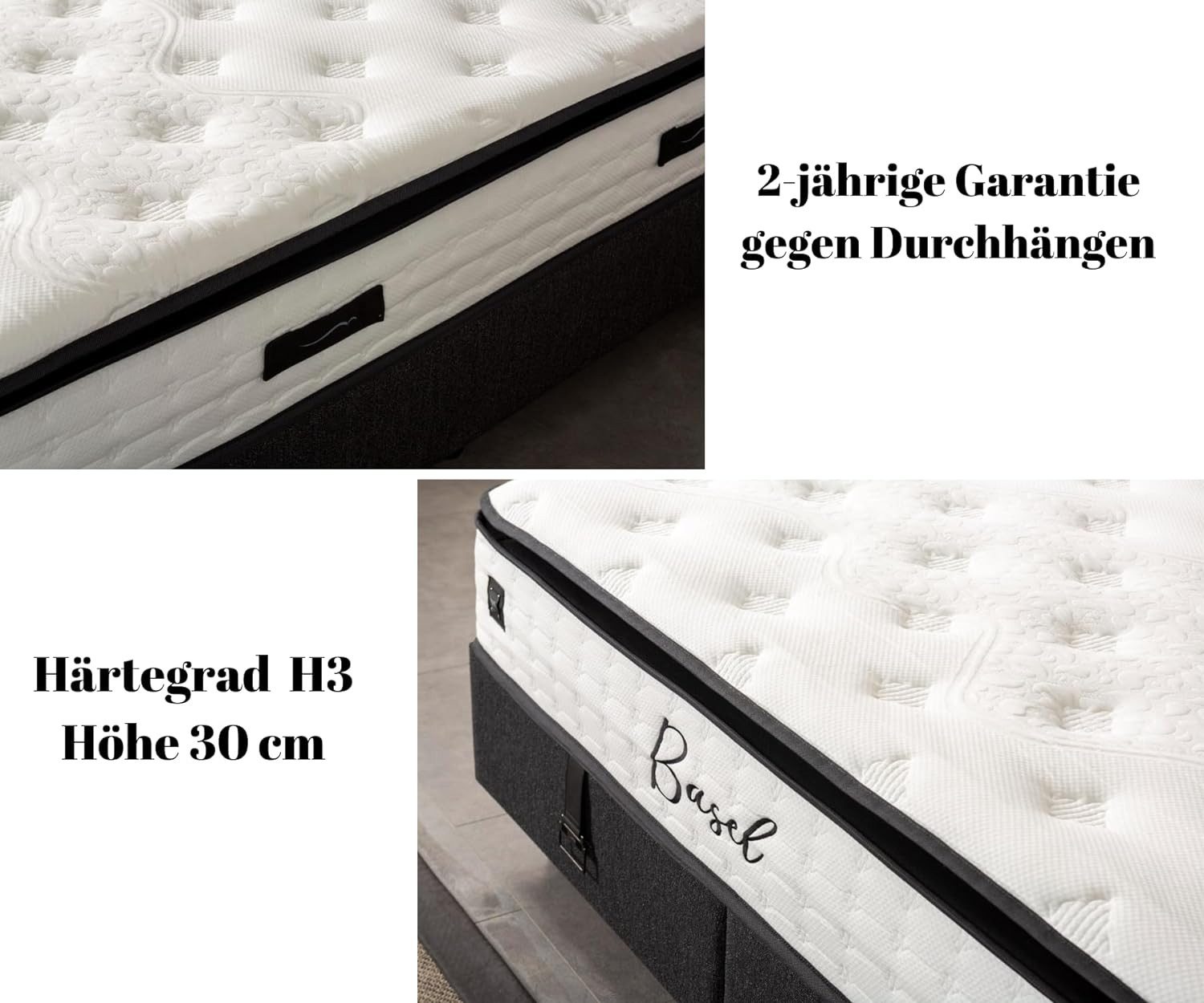 Taschenfederkernmatratze, BSS Bedding, Basel, 7-Zonen Federkernmatratze, Höhe 30 cm, H3, Pointhome, (Hyper & Extra Komfort Schaum, Komfortschicht, Einseitige Matratze), Topper Integriert Bett, Atmungsaktiv Matratze