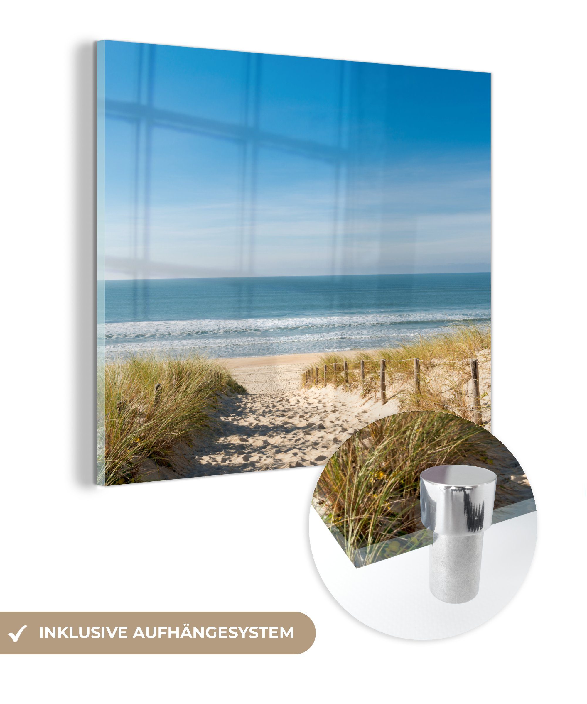 Wanddekoration - - (1 bunt auf Sand - Acrylglasbild Foto Meer - Glasbilder auf Strand Wandbild - Sommer, - MuchoWow Düne Bilder - St), Glas Glas