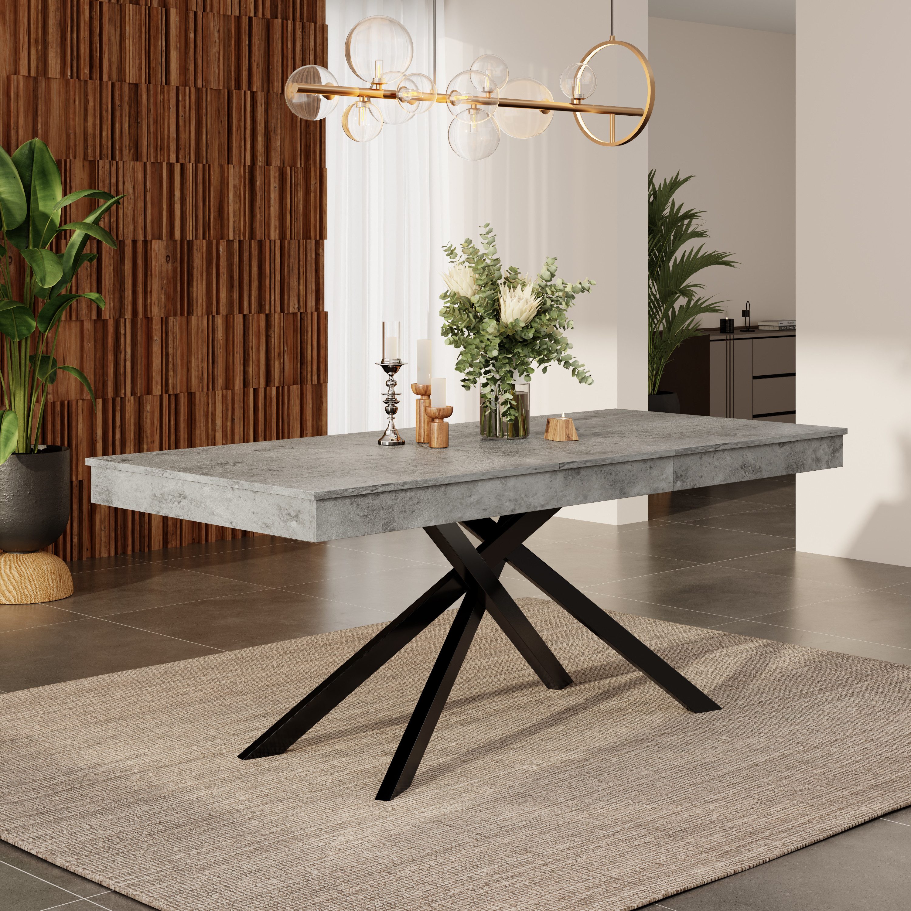 Flieks Esstisch ausziehbarer Küchentisch (1-St., Tischplattelänge 140-180cm, dicke Tischplattenhöhe 9,3 cm), erweiterbarer Tisch rechteckig Schreibtisch Bürotisch Marmoroptik Grau