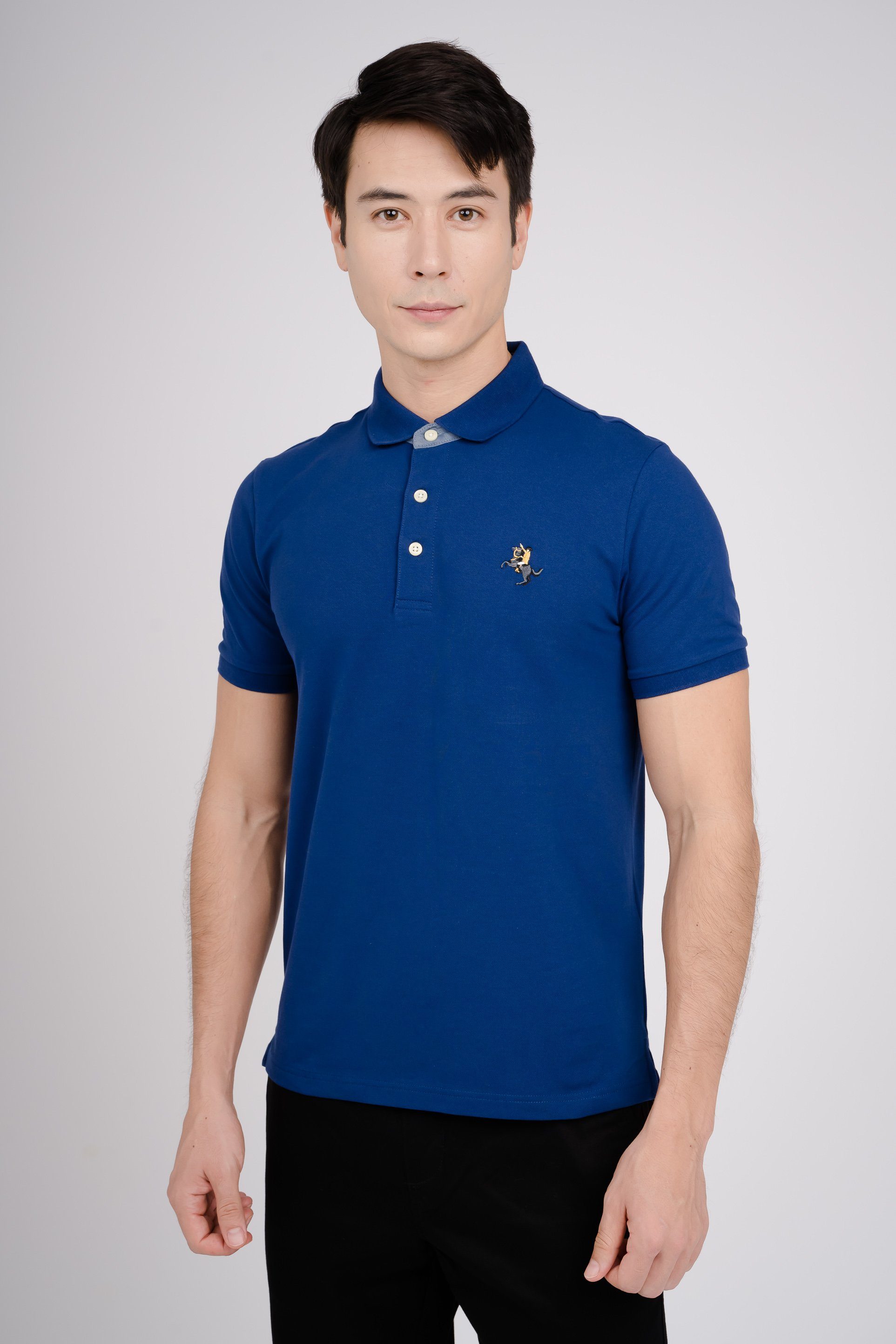 GIORDANO Poloshirt mit toller Stickerei dunkelblau