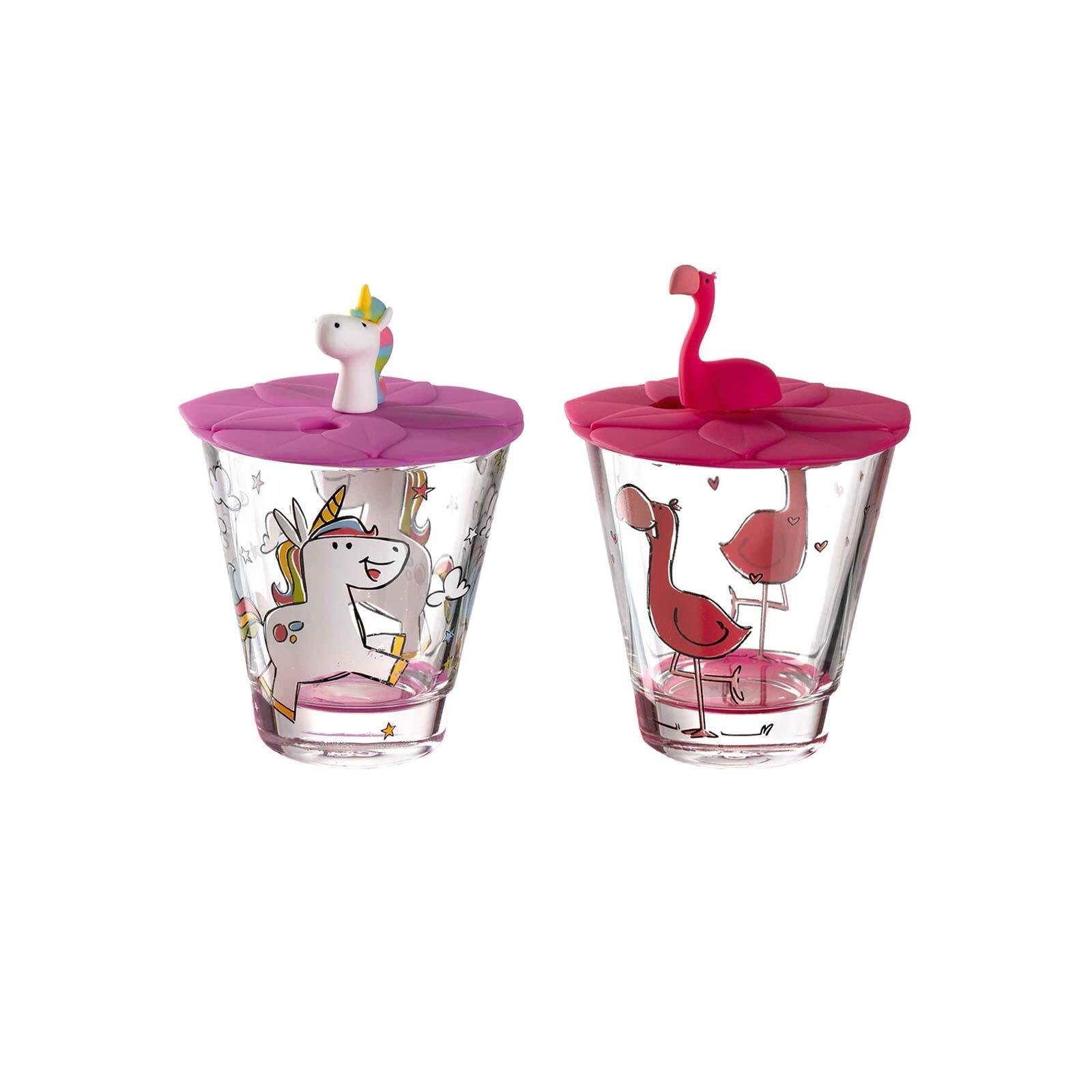 LEONARDO Kinderbecher Bambini Kinderbecher ml & mit 2er Flamingo Set, Deckel Einhorn Material-Mix 215