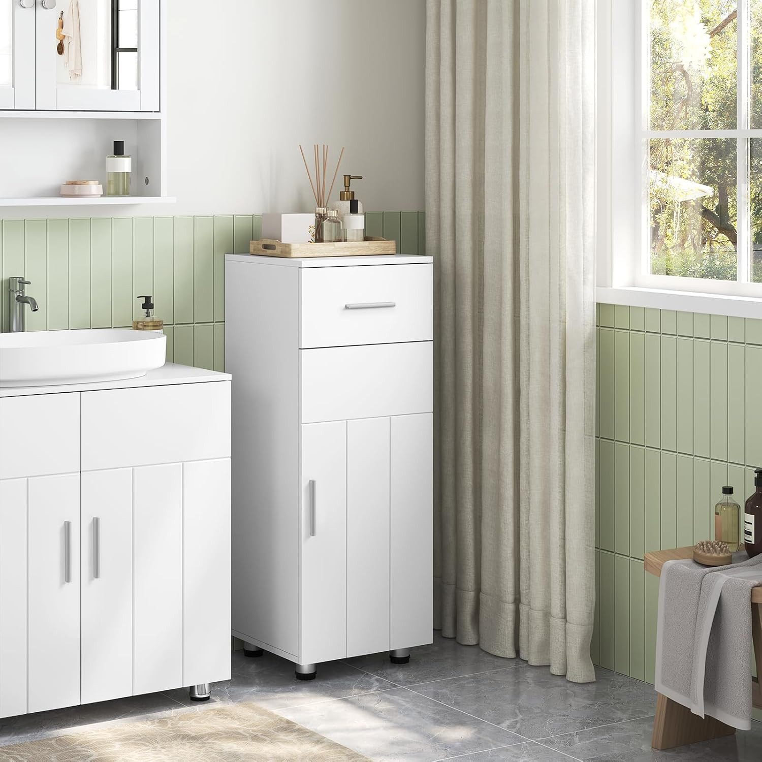 EUGAD Badkommode (1 St), Badezimmerschrank 1 Schublade, 30x80x30 cm, weiß