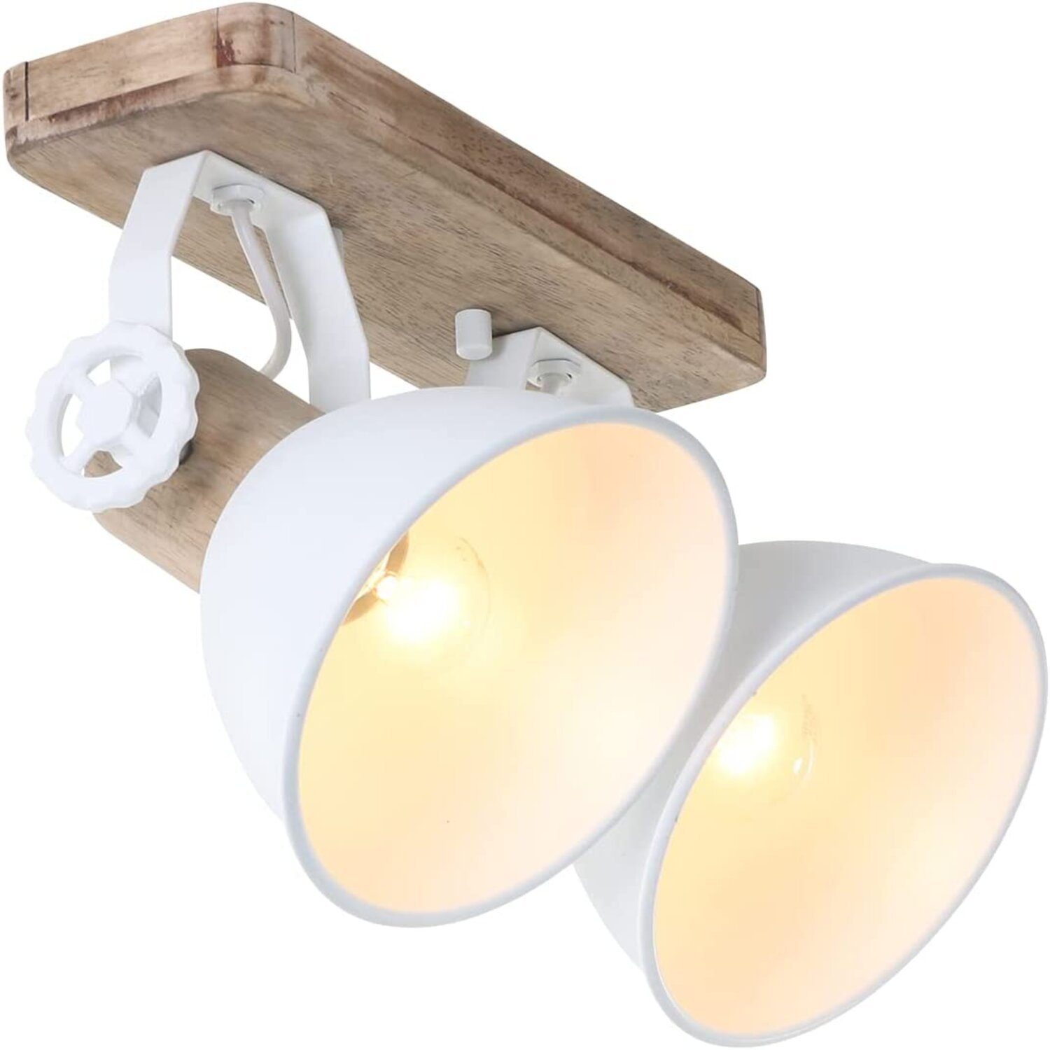Lichthandel Hoch LED Metall Deckenleuchte wechselbar, 7969Weiß incl. LED Retro Vintage Warmweiß Industrie moderne Holz Deckenlampe 7W LED