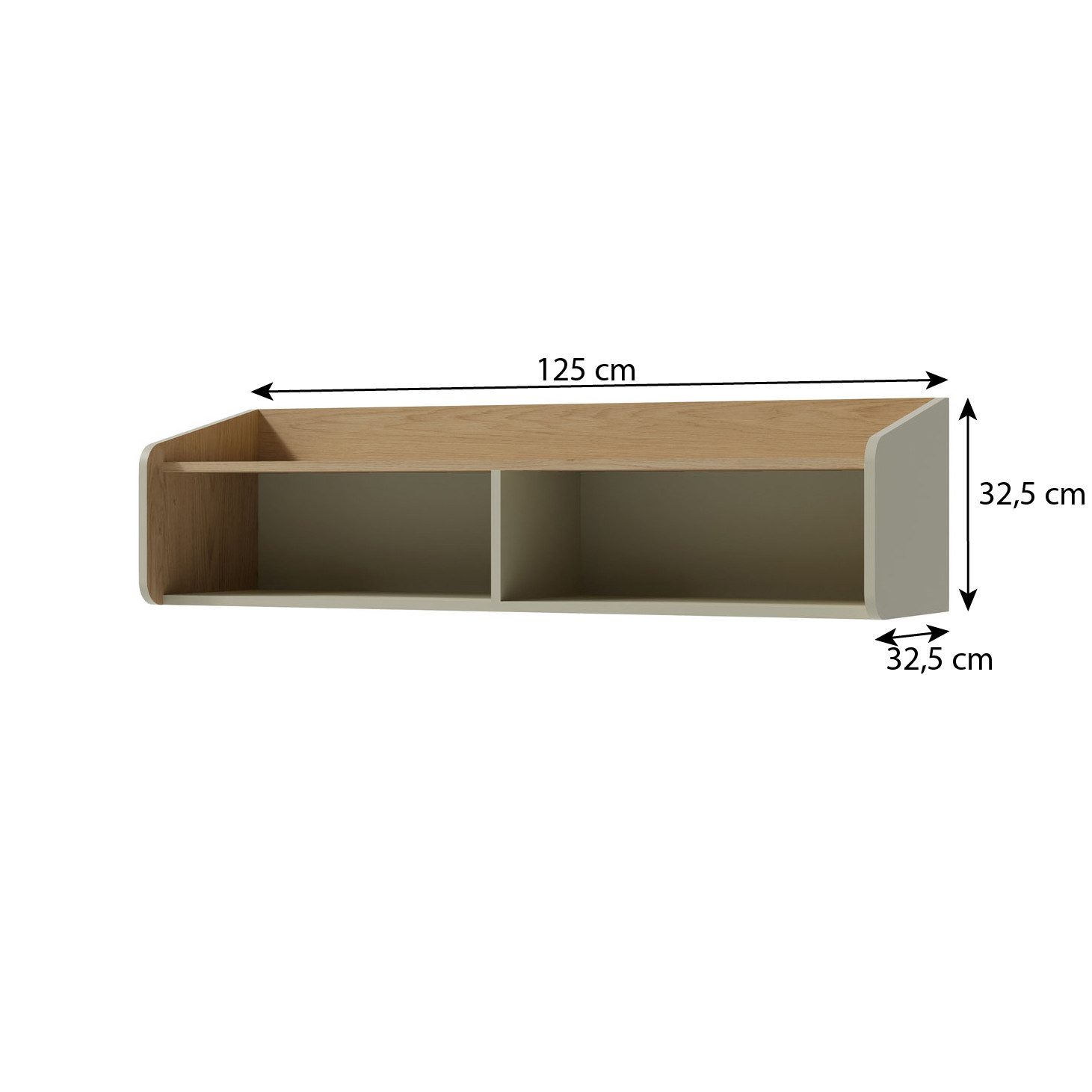 Beautysofa Hängeregal ALEX mit 3 offenen Einlegeböden, erhältlich in zwei trendigen Farben- Eukalyptus oder Sandbeige, Breite: 125 cm